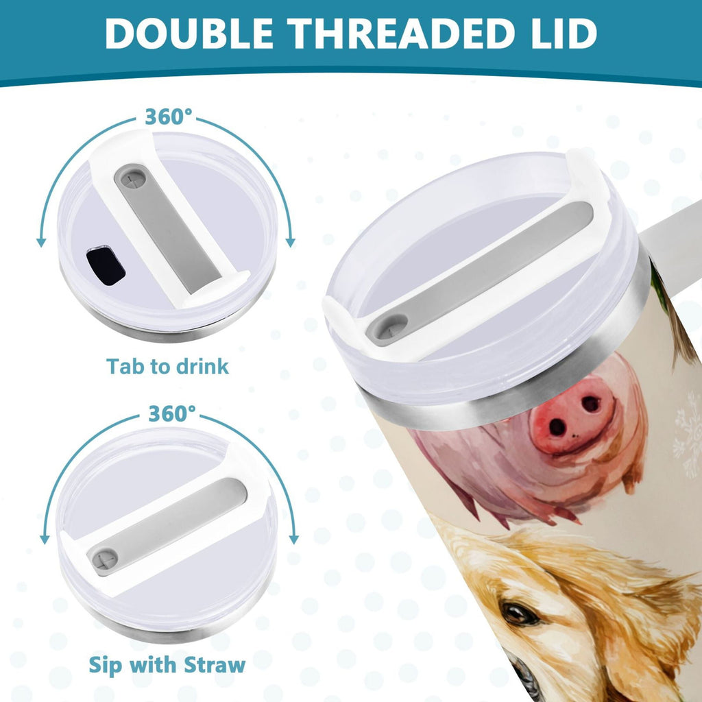 30 oz Insulated Stainless Steel Tumbler Double Wall Stainless Steel Tumbler with 2-Way Drinking Watercolor Animals Pattern