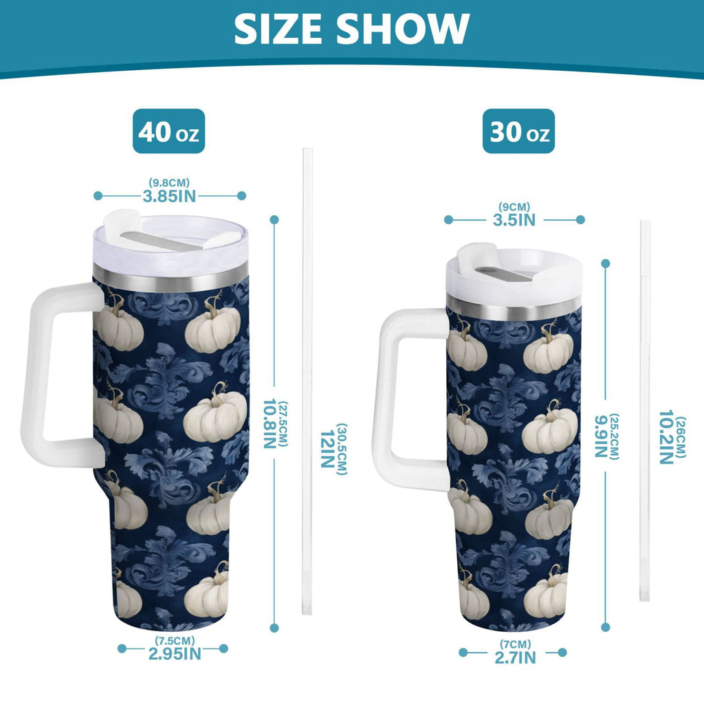 30 oz Insulated Stainless Steel Tumbler Double Wall Stainless Steel Tumbler with 2-Way Drinking Watercolor White Pumpkins