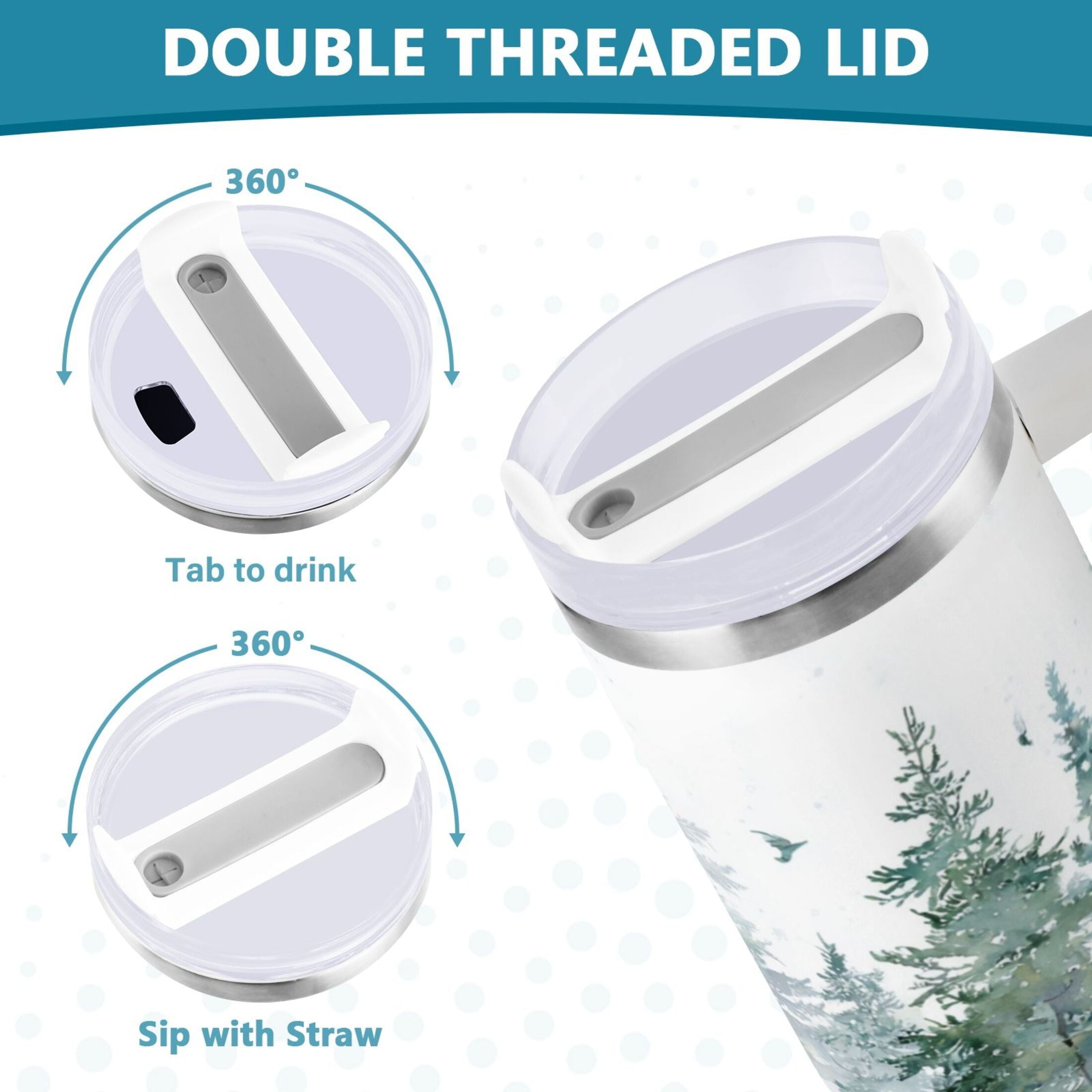 30 oz Insulated Stainless Steel Tumbler Double Wall Stainless Steel Tumbler with 2-Way Drinking Green Snowy Forest Scene