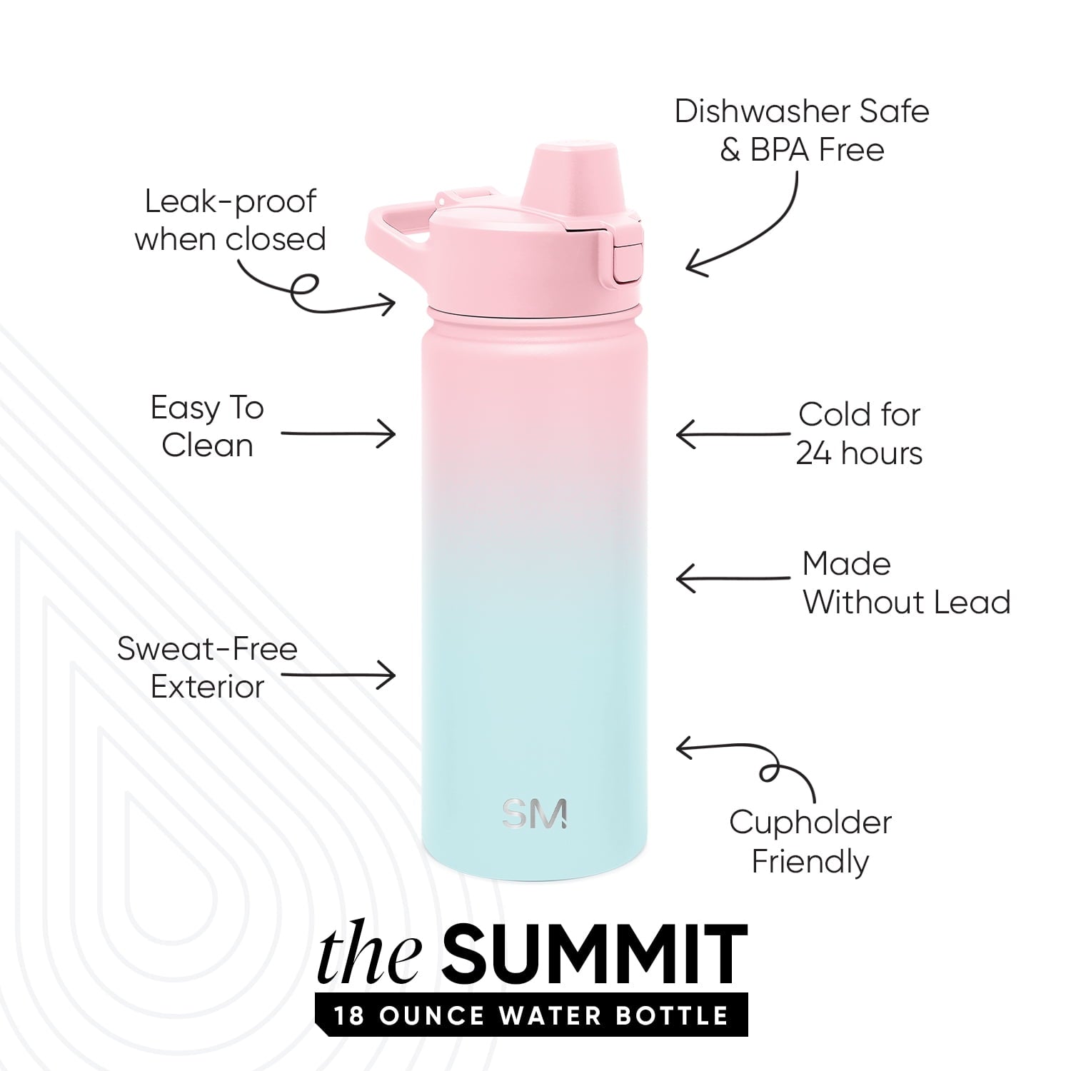 Simple Modern 18 fl oz Insulated Stainless Steel Summit Water Bottle with Covered Silicone Straw Lid | Sweet Taffy