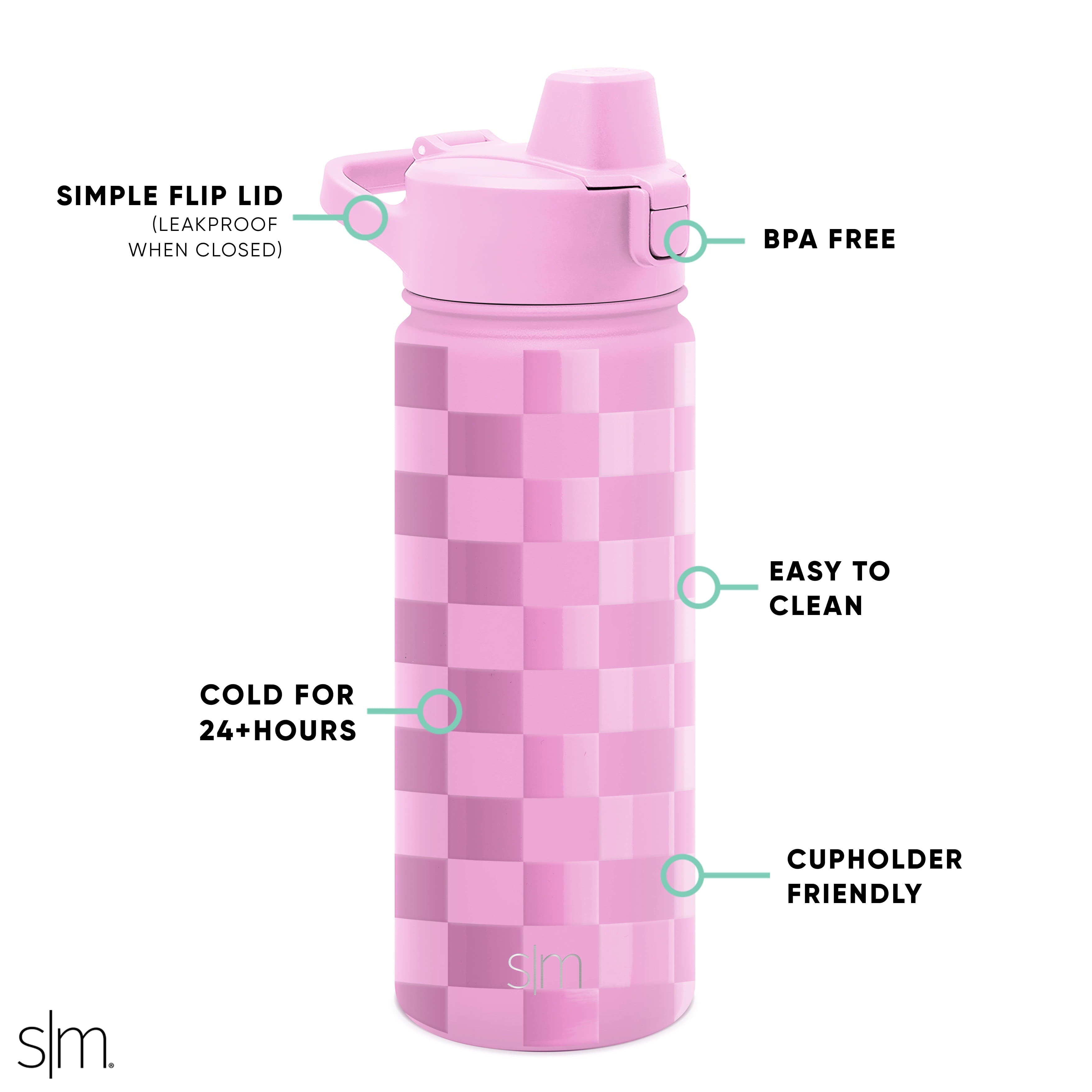Simple Modern 18 fl oz Insulated Stainless Steel Summit Water Bottle with Covered Silicone Straw Lid | Sweet Taffy