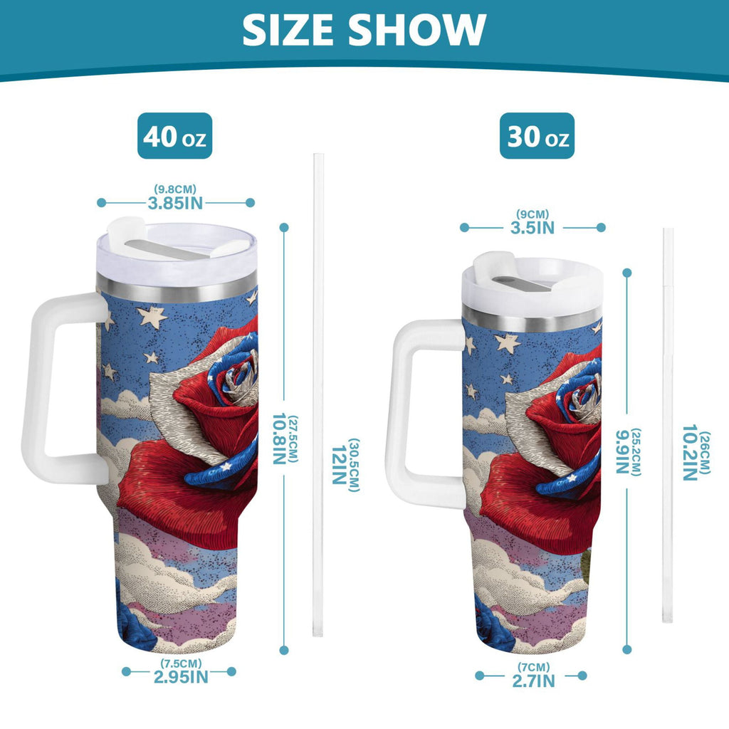 40 oz Insulated Stainless Steel Tumbler Double Wall Stainless Steel Tumbler with 2-Way Drinking Roses and Clouds