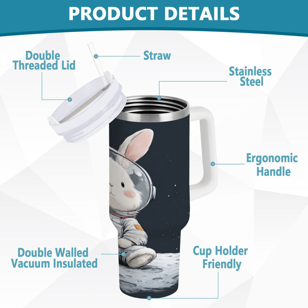 40 oz Insulated Stainless Steel Tumbler Double Wall Stainless Steel Tumbler with 2-Way Drinking Rabbit in A Space