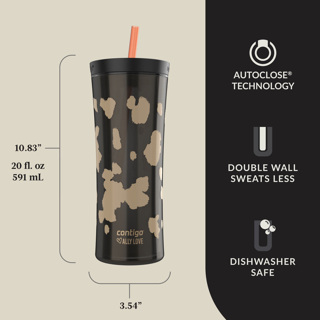 Contigo 20oz Shake &amp; Go Tumbler, Plastic with Straw, Licorice Cowhide Couture