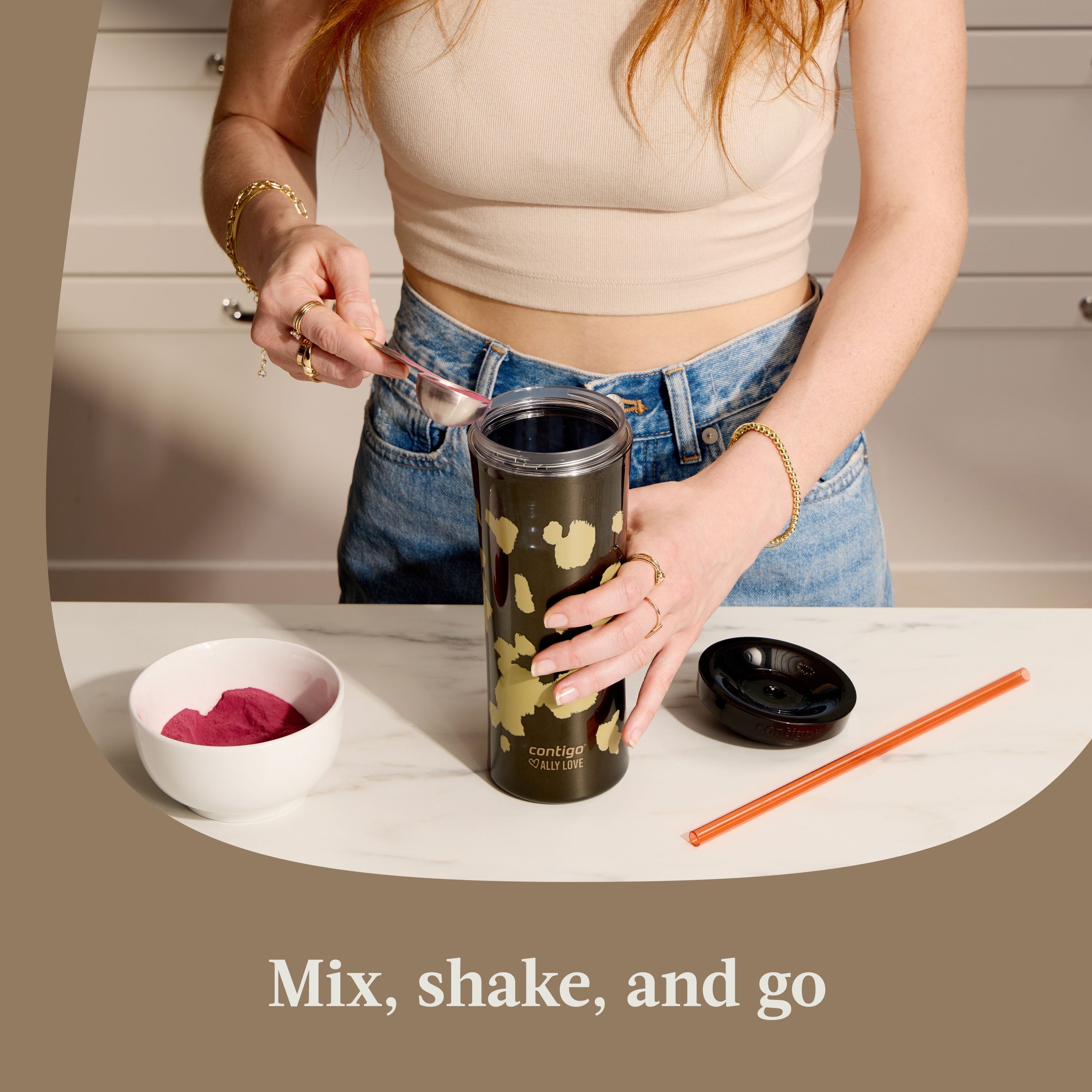 Contigo 20oz Shake &amp; Go Tumbler, Plastic with Straw, Licorice Cowhide Couture