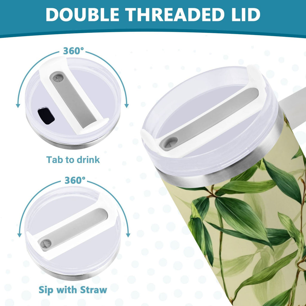 30 oz Insulated Stainless Steel Tumbler Double Wall Stainless Steel Tumbler with 2-Way Drinking Bamboo Pattern