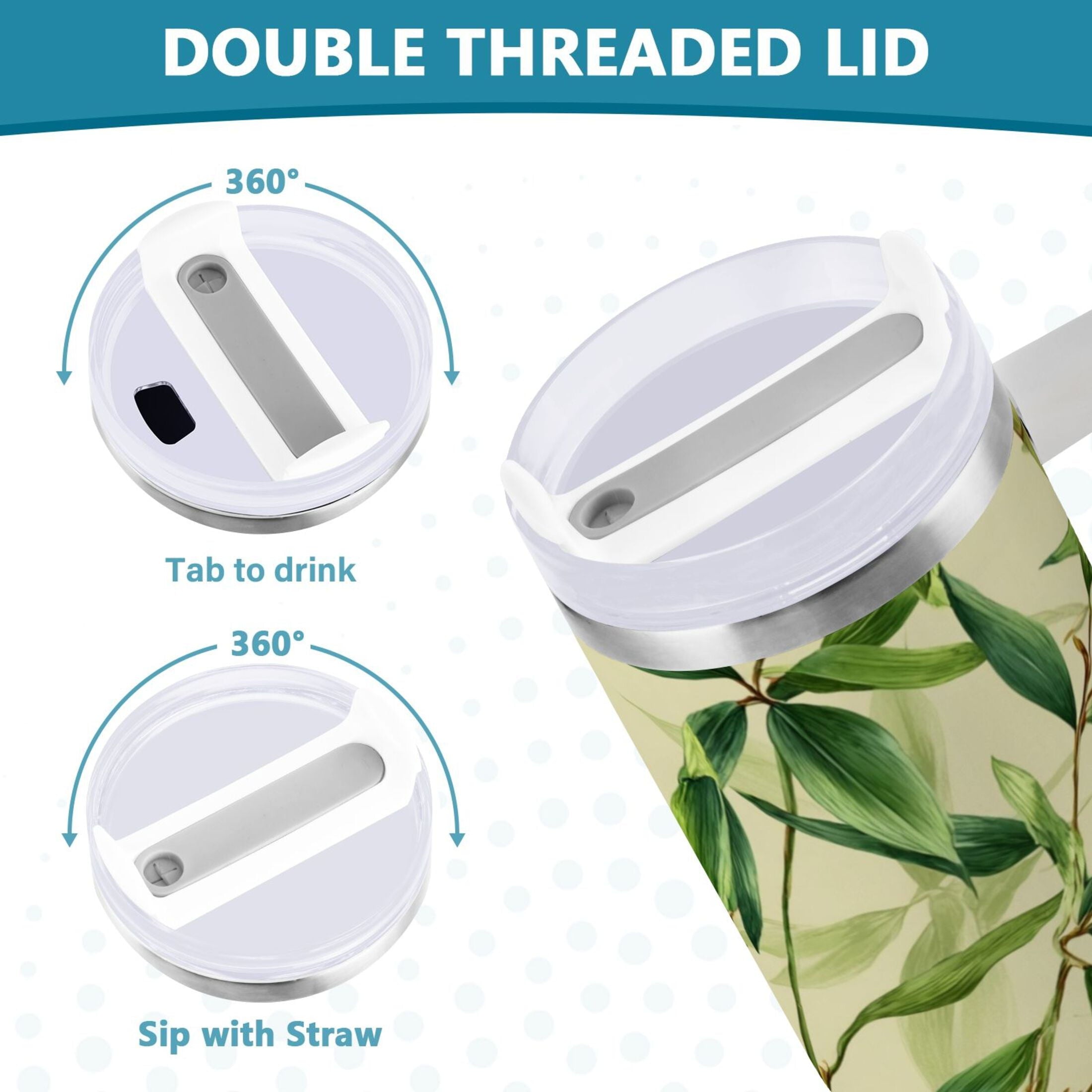 30 oz Insulated Stainless Steel Tumbler Double Wall Stainless Steel Tumbler with 2-Way Drinking Bamboo Pattern