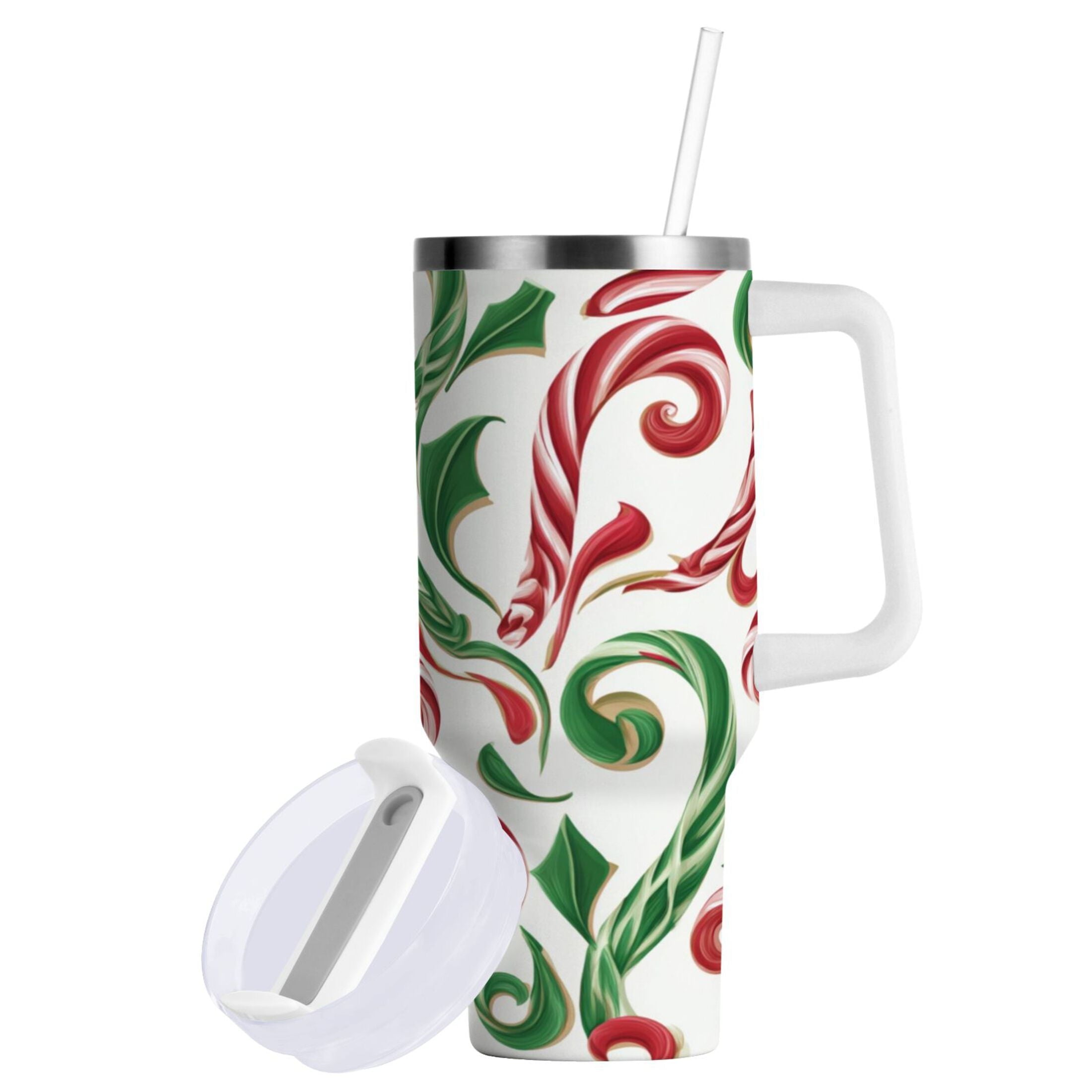 40 oz Insulated Stainless Steel Tumbler Double Wall Stainless Steel Tumbler with 2-Way Drinking Red and Green Candy-cane