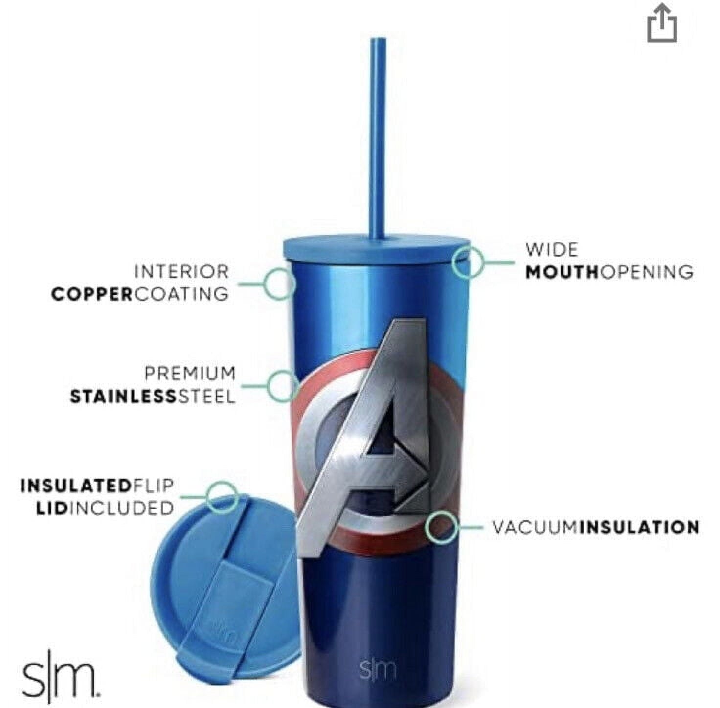 Simple Modern Insulated Avengers Shield 24oz  Tumbler W/Flip Lid and Straw Lid