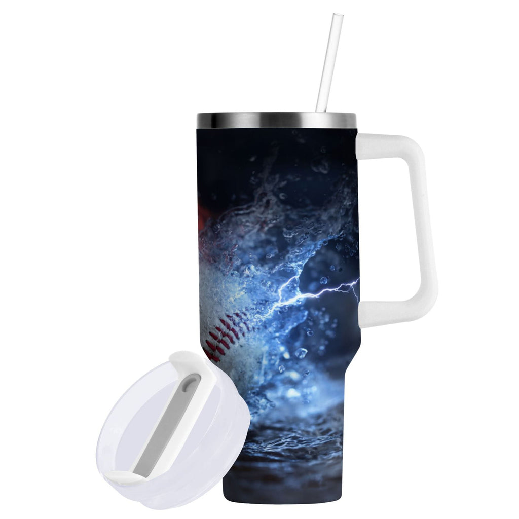 40 oz Insulated Stainless Steel Tumbler Double Wall Stainless Steel Tumbler with 2-Way Drinking Baseball with Water and Fire