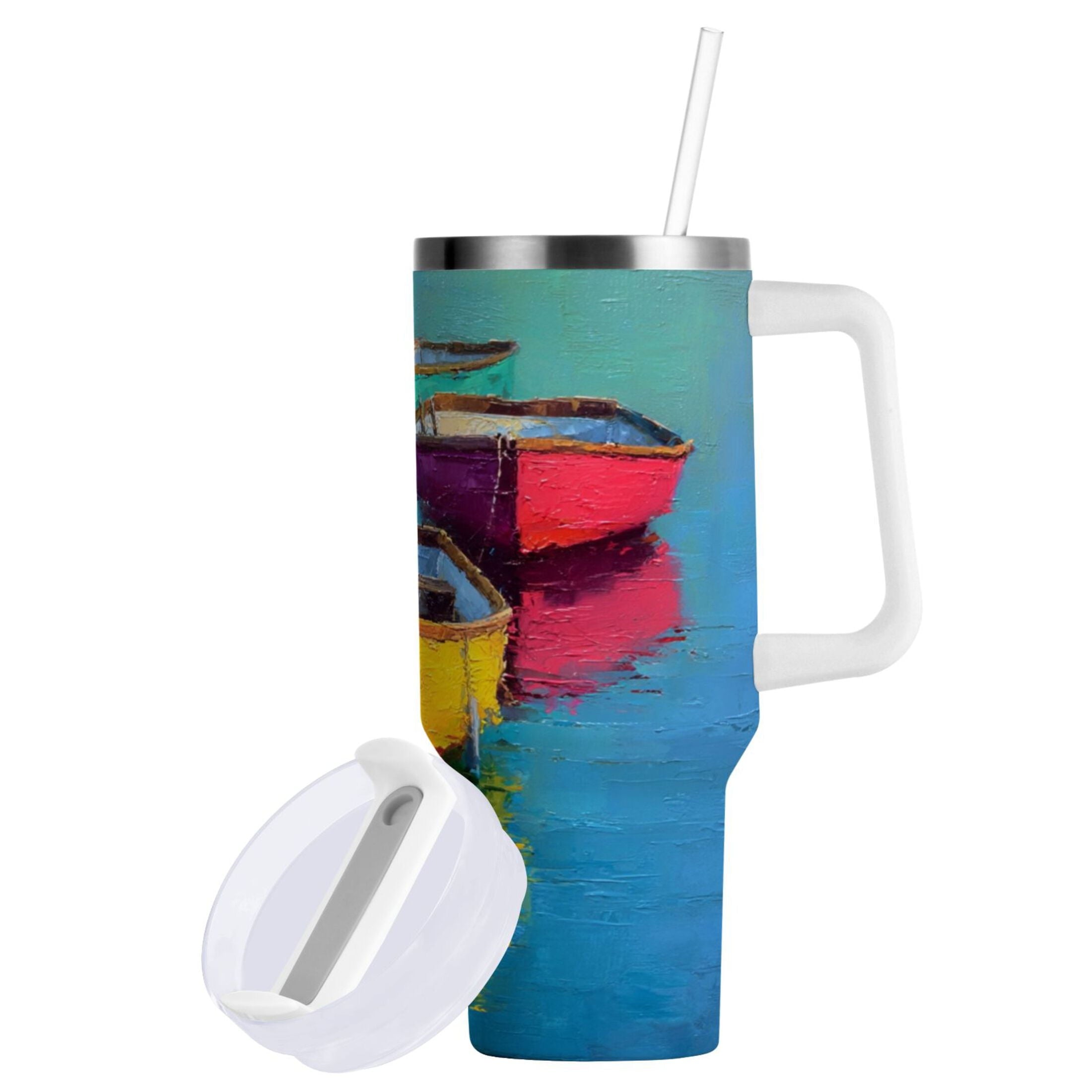 30 oz Insulated Stainless Steel Tumbler Double Wall Stainless Steel Tumbler with 2-Way Drinking Colorful Row Boats
