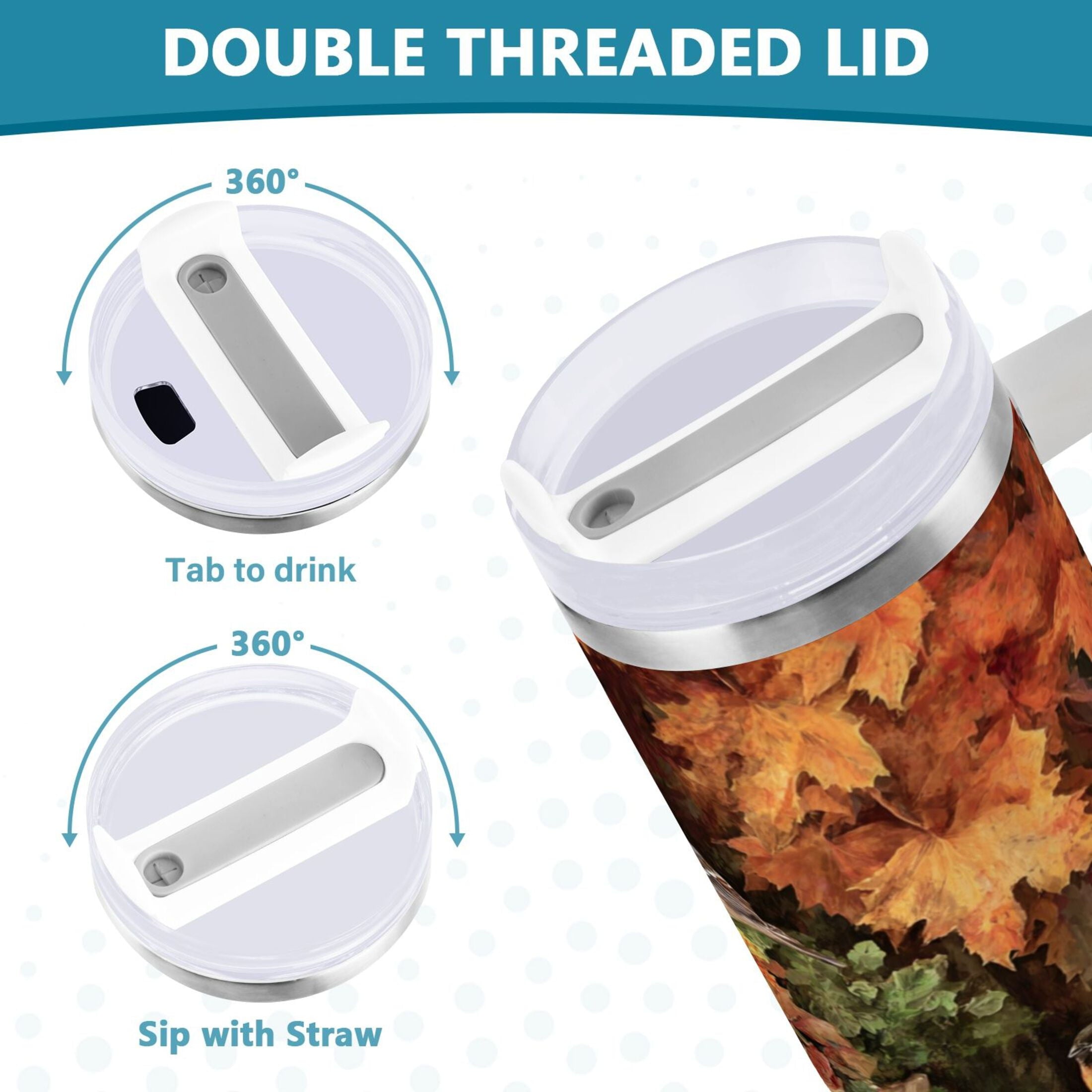 30 oz Insulated Stainless Steel Tumbler Double Wall Stainless Steel Tumbler with 2-Way Drinking Beautiful Fall Scene