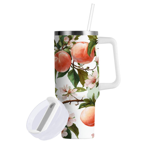 30 oz Insulated Stainless Steel Tumbler Double Wall Stainless Steel Tumbler with 2-Way Drinking Peach Fruit Pattern