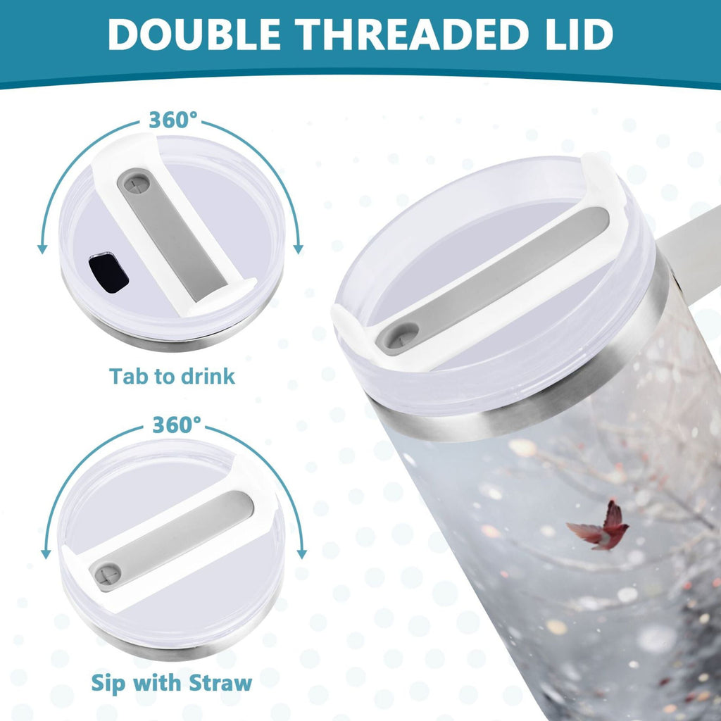 30 oz Insulated Stainless Steel Tumbler Double Wall Stainless Steel Tumbler with 2-Way Drinking Snowy Winter Landscape
