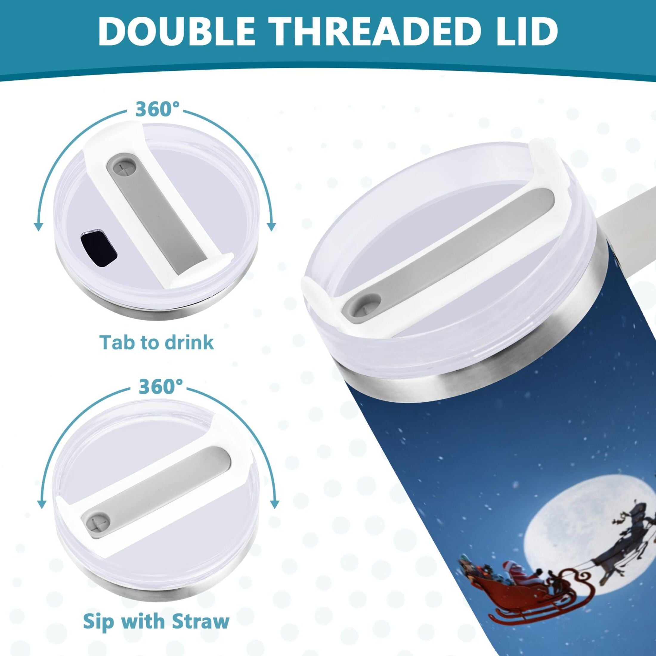 30 oz Insulated Stainless Steel Tumbler Double Wall Stainless Steel Tumbler with 2-Way Drinking Christmas Night Scene