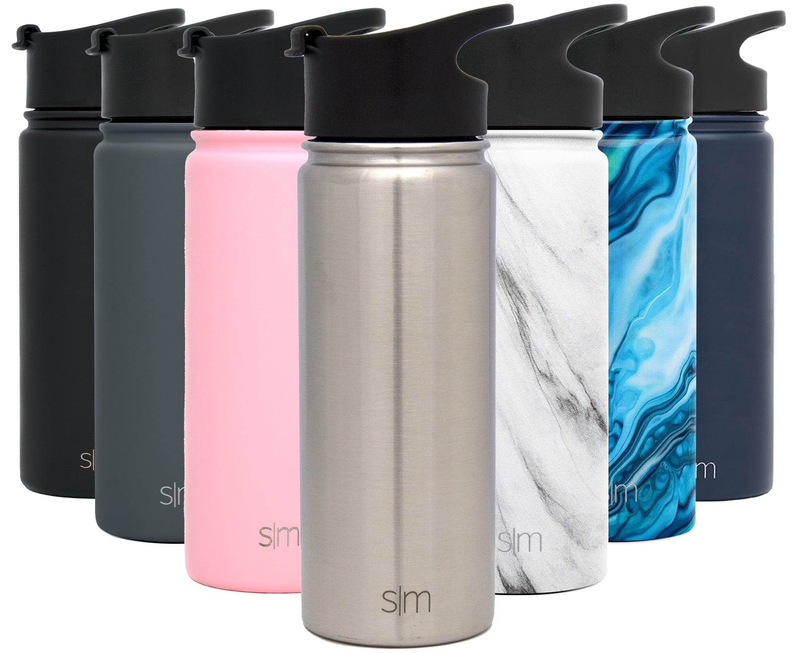 Simple Modern Summit 18 oz Silver and Black Double Wall Vacuum Insulated Stainless Steel Water Bottle with Wide Mouth and Flip-Top Lid