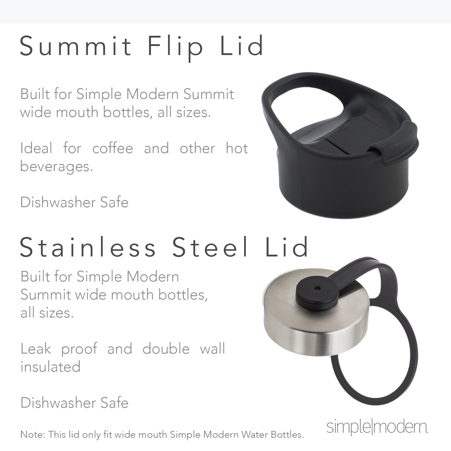 Simple Modern Summit 18 oz Silver and Black Double Wall Vacuum Insulated Stainless Steel Water Bottle with Wide Mouth and Flip-Top Lid