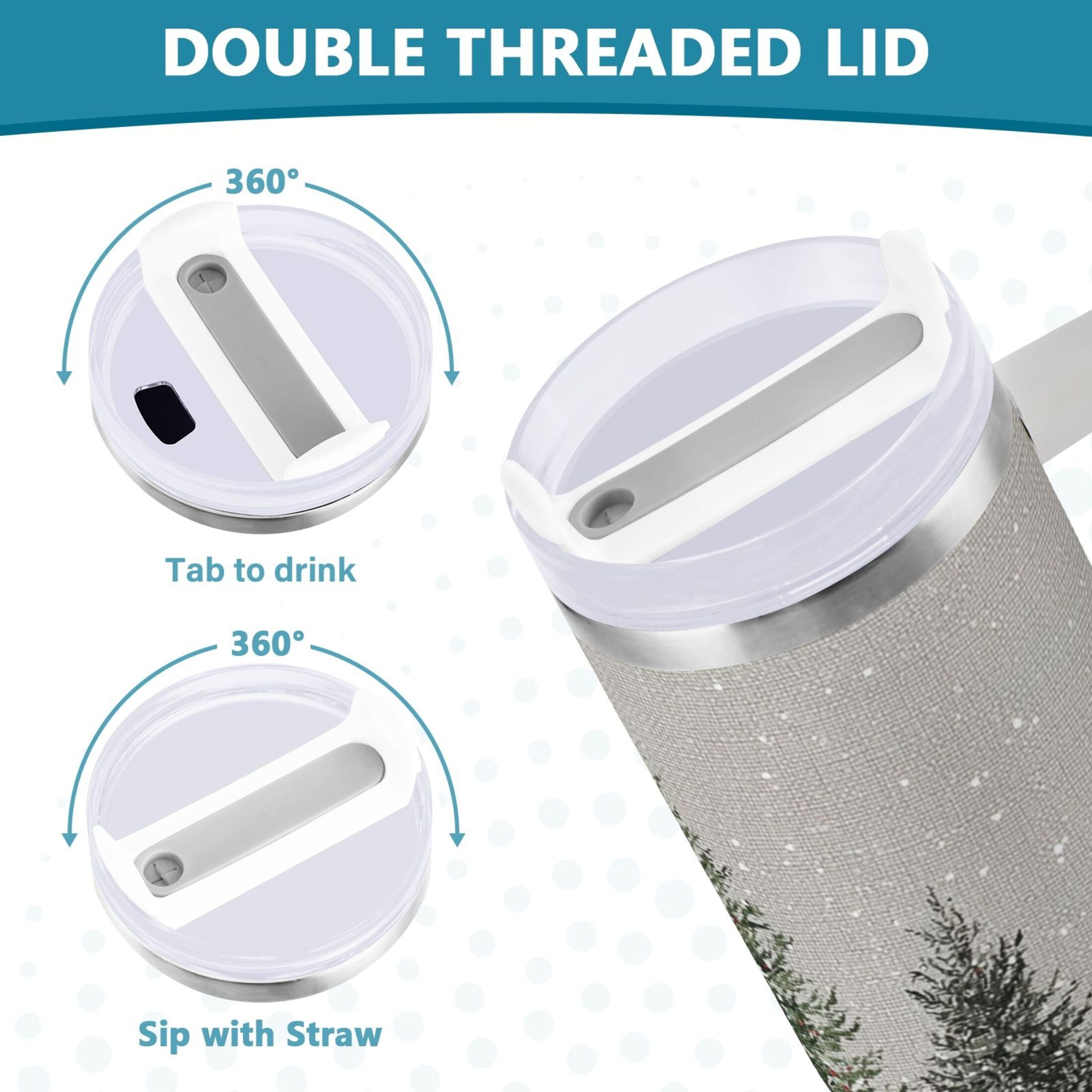 30 oz Insulated Stainless Steel Tumbler Double Wall Stainless Steel Tumbler with 2-Way Drinking Christmas Deer and Snowmen