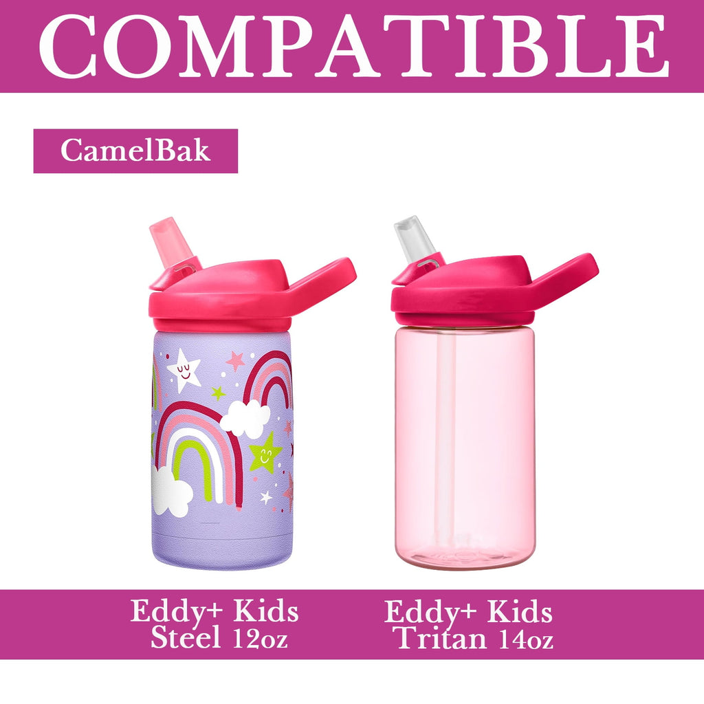 Linkidea Water Bottle Sleeve Compatible with CamelBak Eddy+ Tritan 14oz, Steel 12oz Kids Bottle, Waterbottle Holder Bag with Name Tag, Rose Red