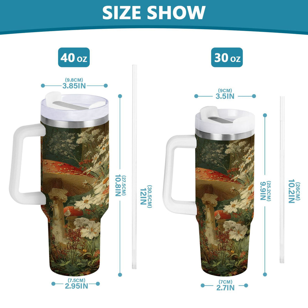 40 oz Insulated Stainless Steel Tumbler Double Wall Stainless Steel Tumbler with 2-Way Drinking Red Mushrooms
