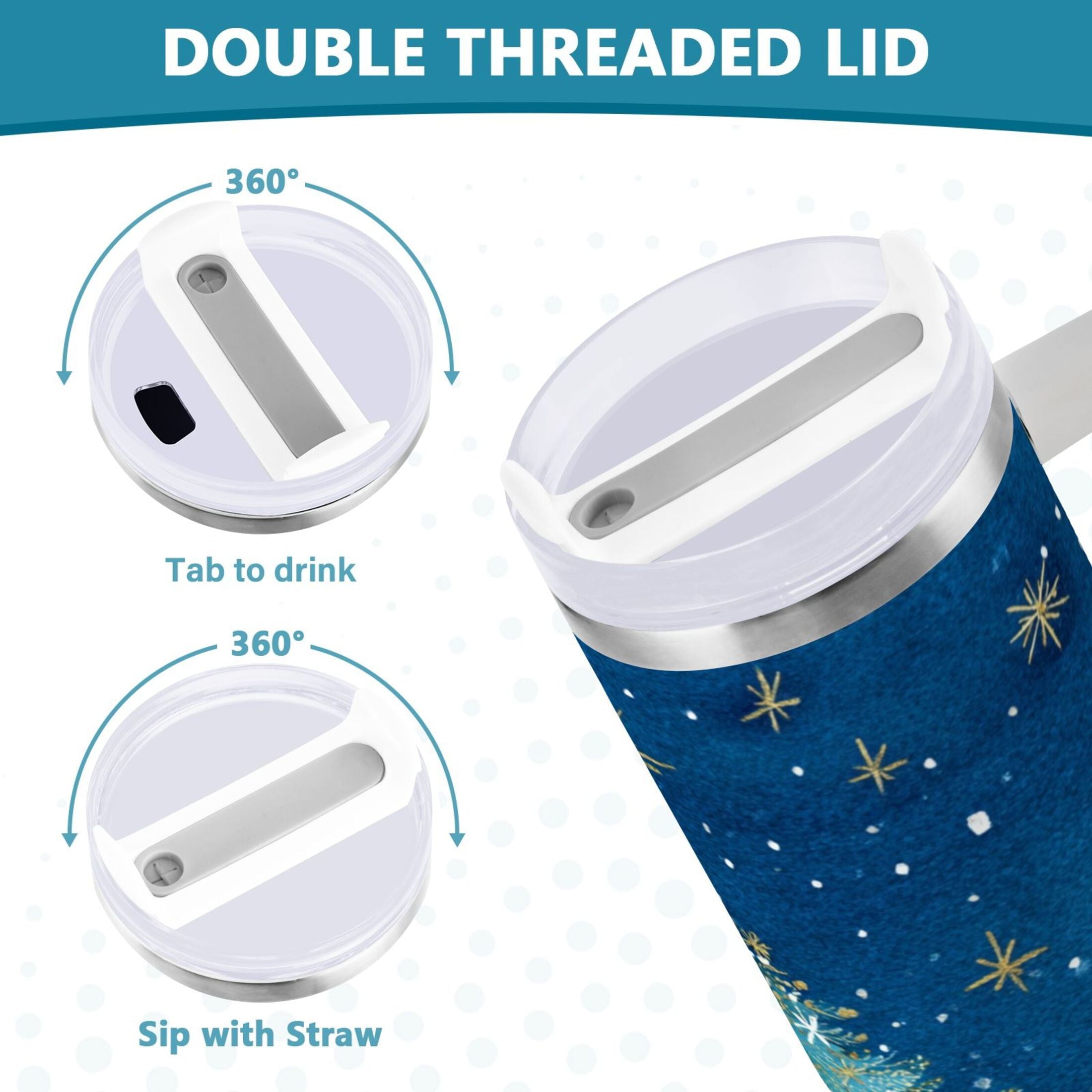 40 oz Insulated Stainless Steel Tumbler Double Wall Stainless Steel Tumbler with 2-Way Drinking Watercolor Christmas Tree