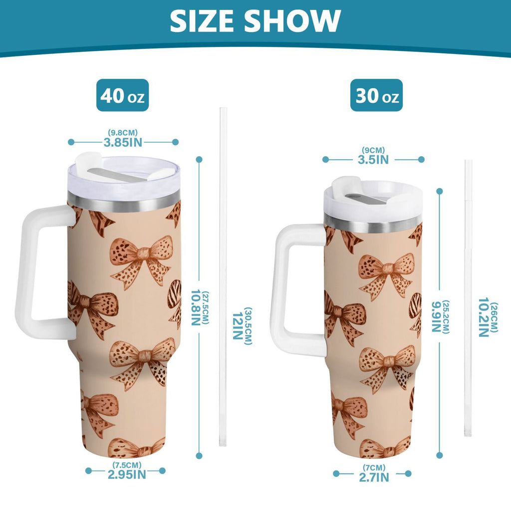 40 oz Insulated Stainless Steel Tumbler Double Wall Stainless Steel Tumbler with 2-Way Drinking Leopard Print Bow