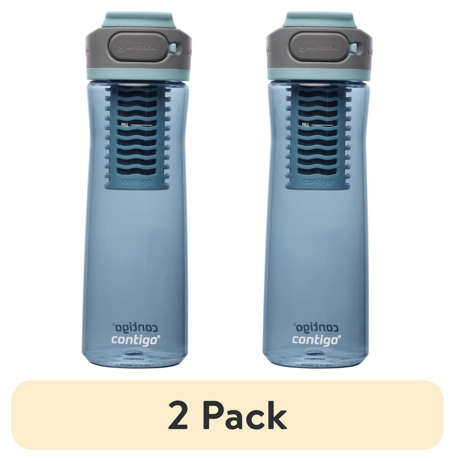 (2 pack) Contigo Clybourn Plastic FreeFlow Filter Water Bottle with AUTOSEAL Lid 24 oz., Dark Ice, with Replacable Filter