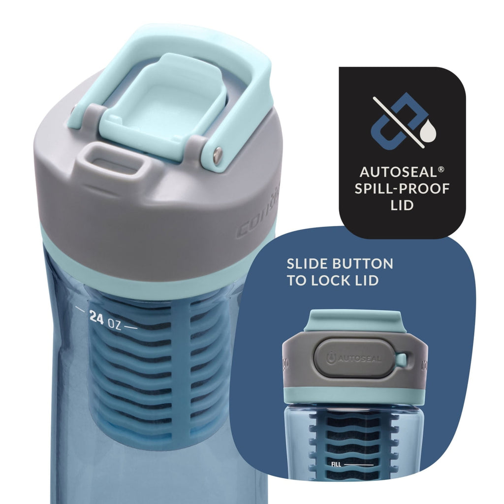 (2 pack) Contigo Clybourn Plastic FreeFlow Filter Water Bottle with AUTOSEAL Lid 24 oz., Dark Ice, with Replacable Filter