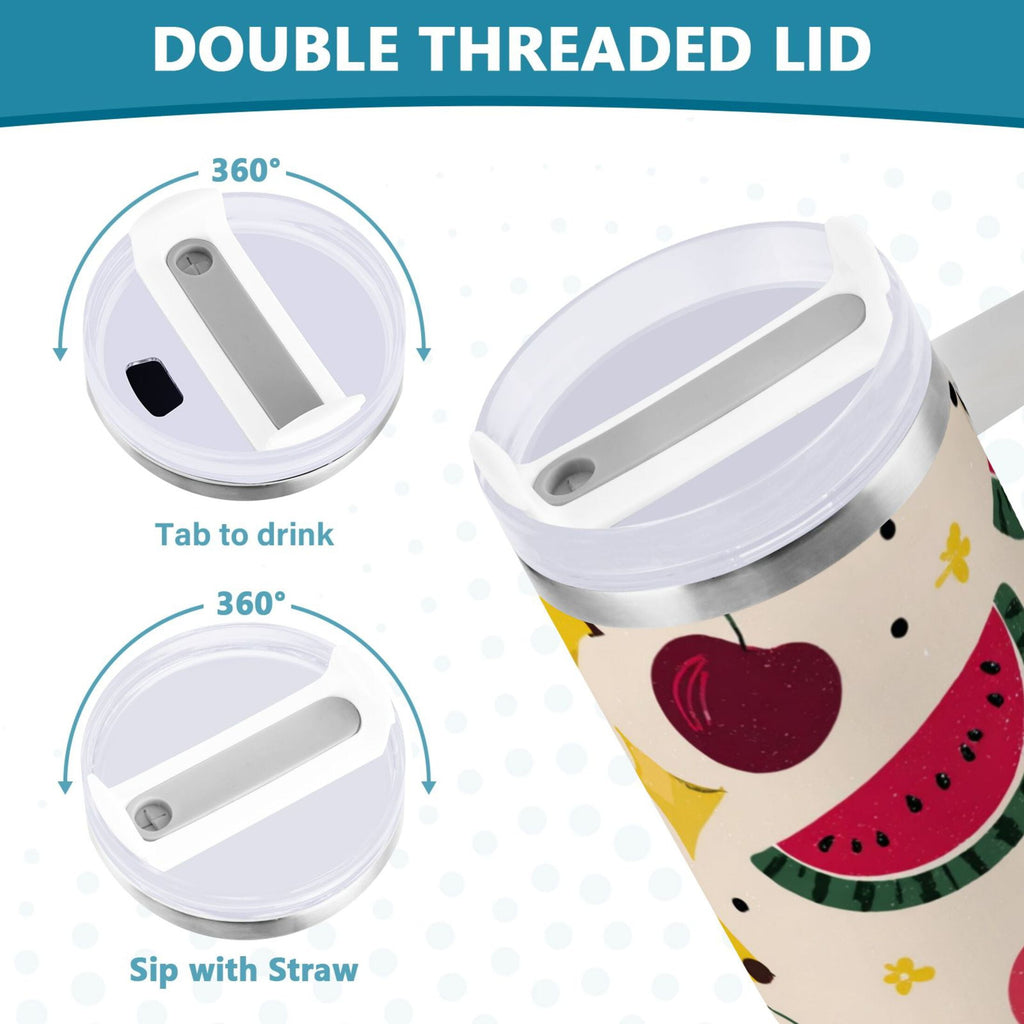 30 oz Insulated Stainless Steel Tumbler Double Wall Stainless Steel Tumbler with 2-Way Drinking Watermelon and Cherries