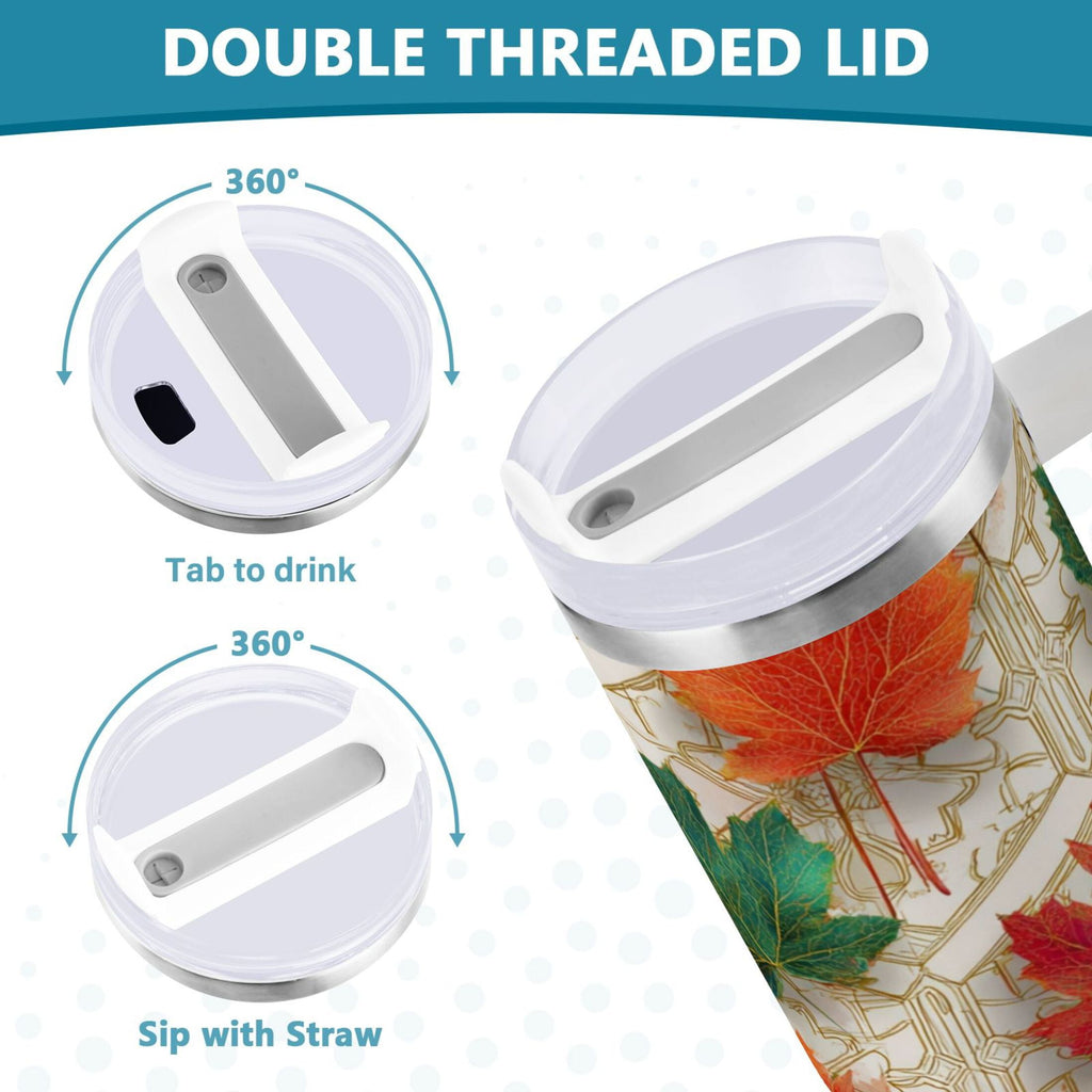 30 oz Insulated Stainless Steel Tumbler Double Wall Stainless Steel Tumbler with 2-Way Drinking Green and Red Maple Leaves