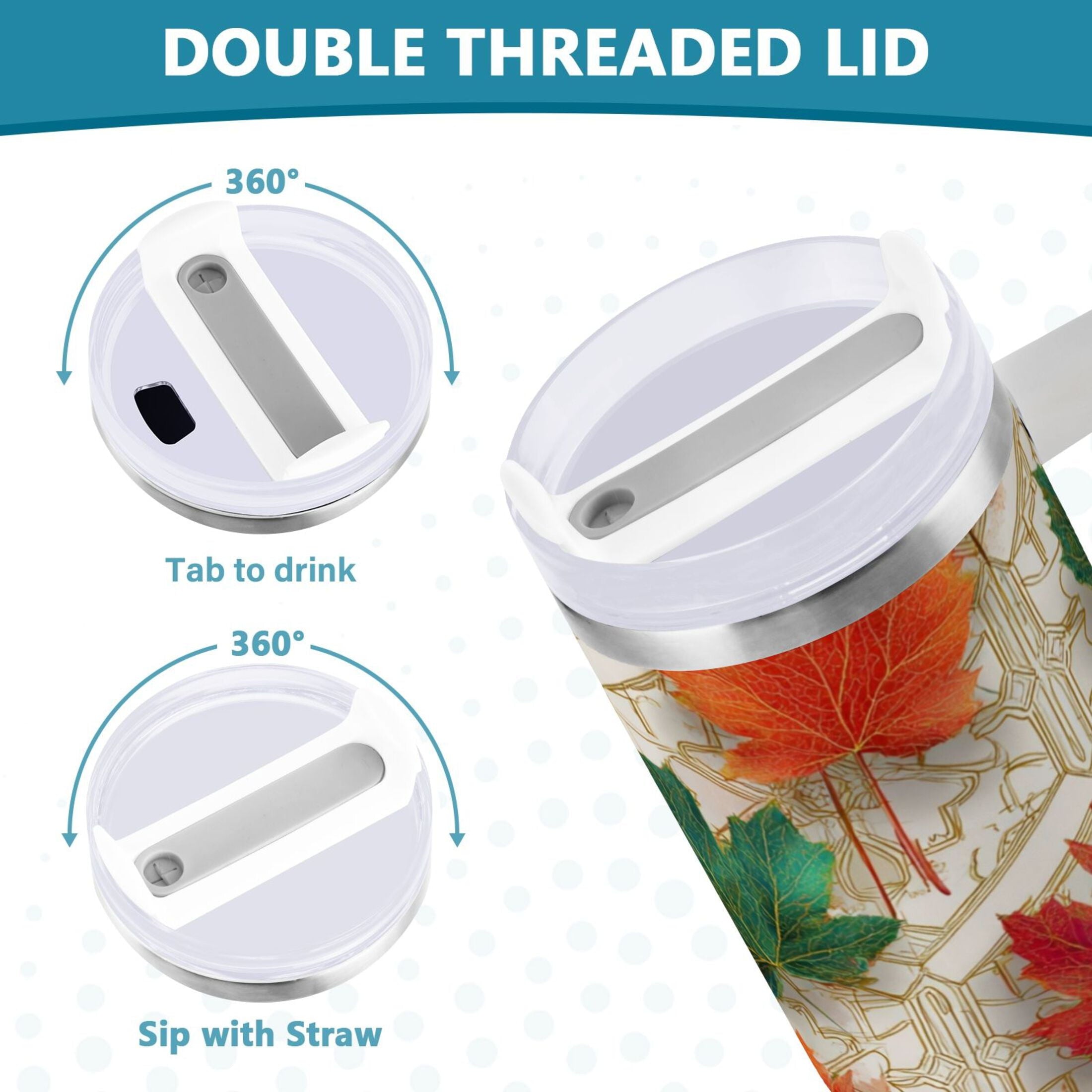 30 oz Insulated Stainless Steel Tumbler Double Wall Stainless Steel Tumbler with 2-Way Drinking Green and Red Maple Leaves