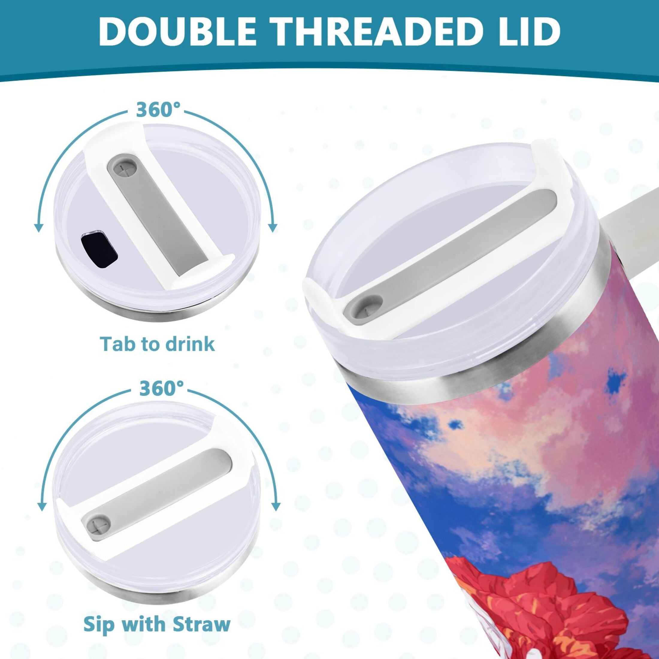 30 oz Insulated Stainless Steel Tumbler Double Wall Stainless Steel Tumbler with 2-Way Drinking Rose with Flag Pattern