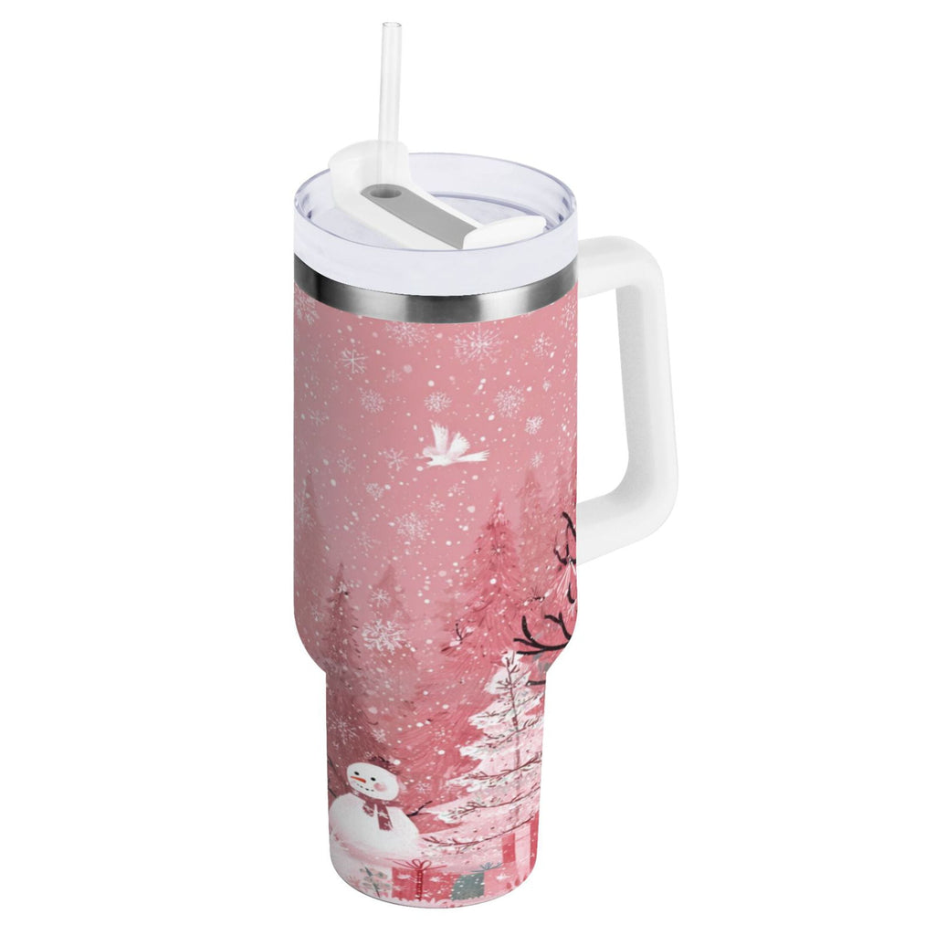 40 oz Insulated Stainless Steel Tumbler Double Wall Stainless Steel Tumbler with 2-Way Drinking Christmas Forest with Snowmen
