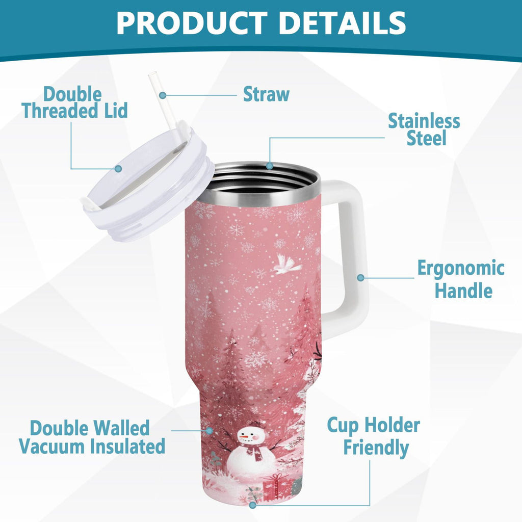 40 oz Insulated Stainless Steel Tumbler Double Wall Stainless Steel Tumbler with 2-Way Drinking Christmas Forest with Snowmen
