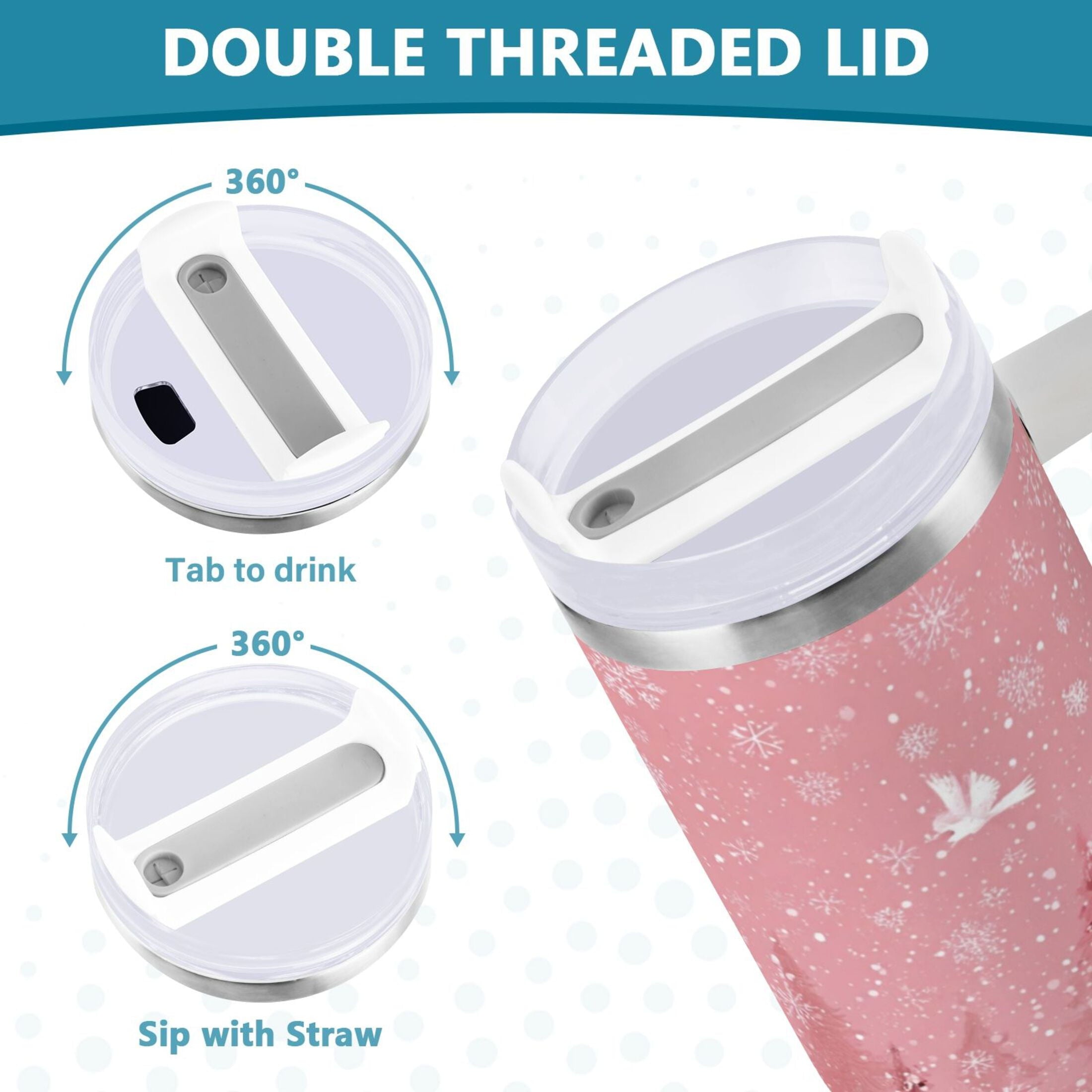 40 oz Insulated Stainless Steel Tumbler Double Wall Stainless Steel Tumbler with 2-Way Drinking Christmas Forest with Snowmen