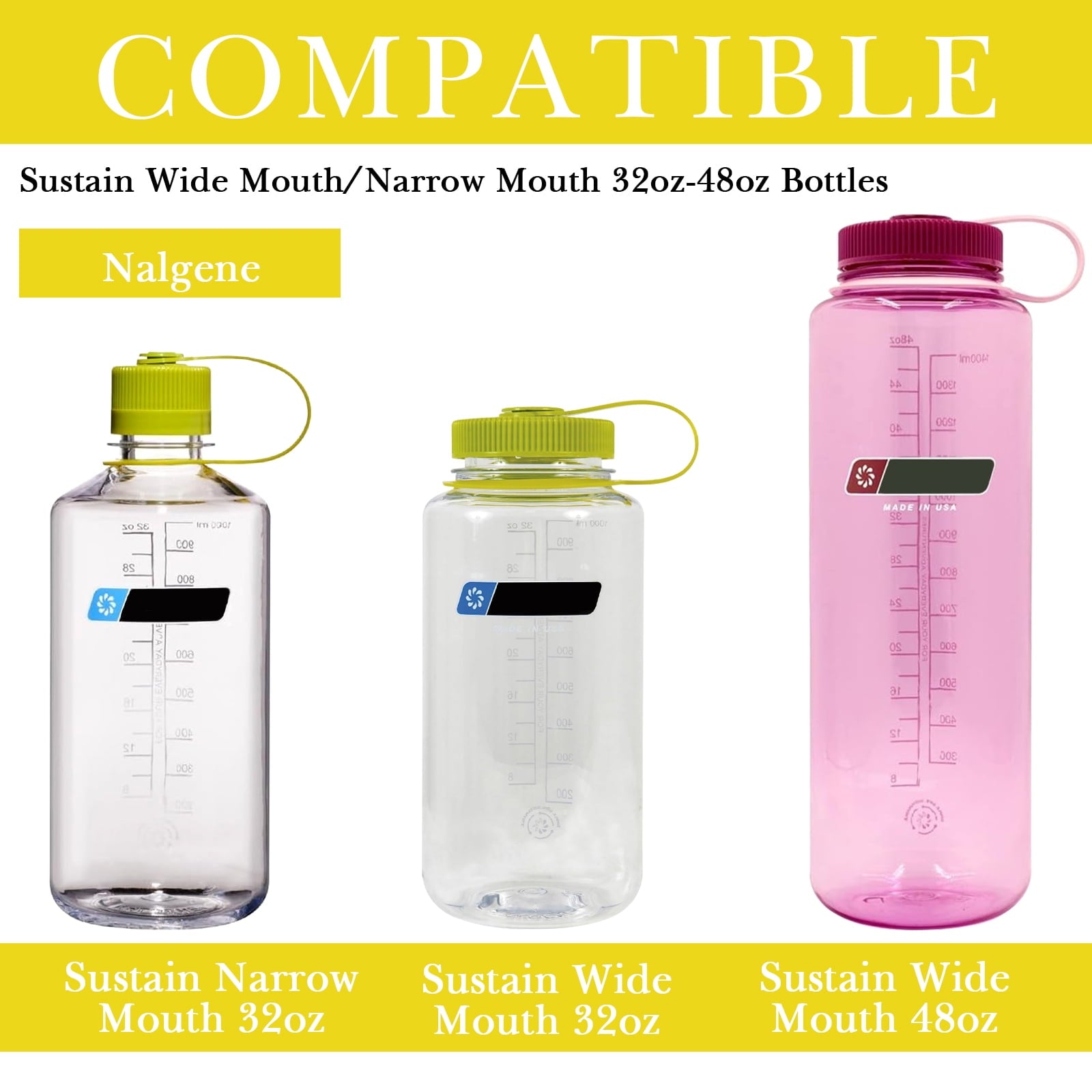 Linkidea 2 Pack Water Bottle Boot Compatible with Nalgene Sustain Wide Mouth 32oz/48oz, Narrow Mouth 32oz, Silicone Anti-Slip Bottle Bottom Bumper Protector (Yellow)