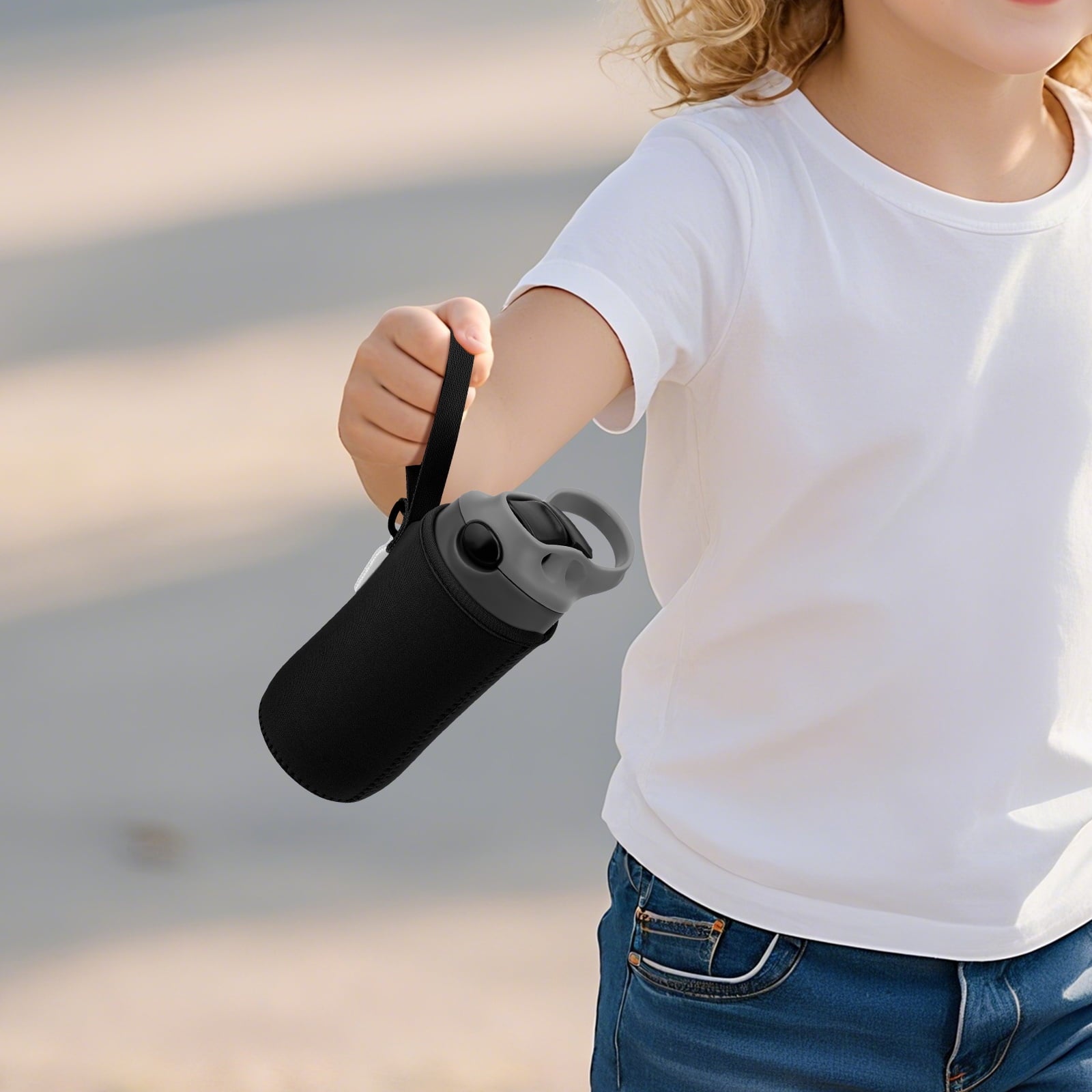 Linkidea Water Bottle Sleeve Compatible with Contigo Aubrey Tritan 14oz, Steel 13oz Kids Bottle, Waterbottle Holder Bag with Name Tag, Black
