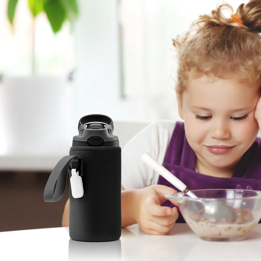 Linkidea Water Bottle Sleeve Compatible with Contigo Aubrey Tritan 14oz, Steel 13oz Kids Bottle, Waterbottle Holder Bag with Name Tag, Black