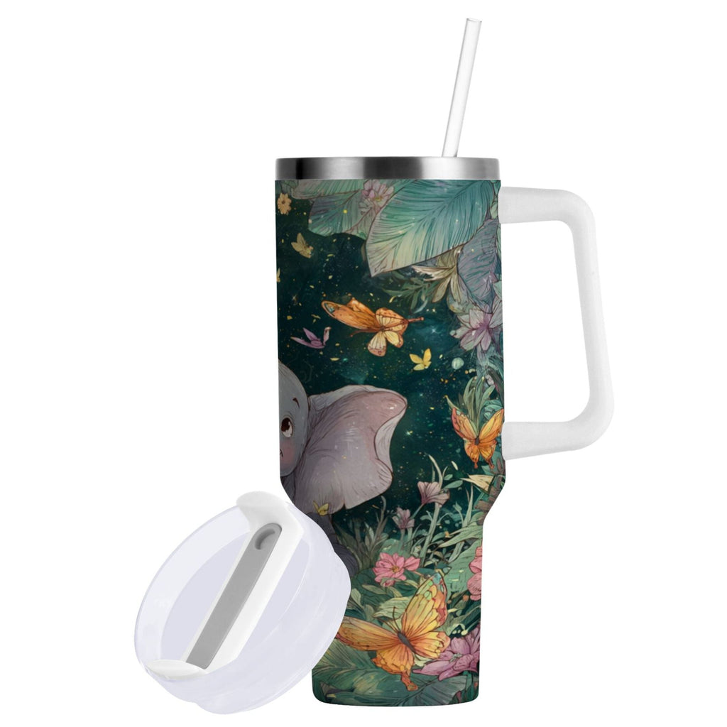 40 oz Insulated Stainless Steel Tumbler Double Wall Stainless Steel Tumbler with 2-Way Drinking Cute Elephant