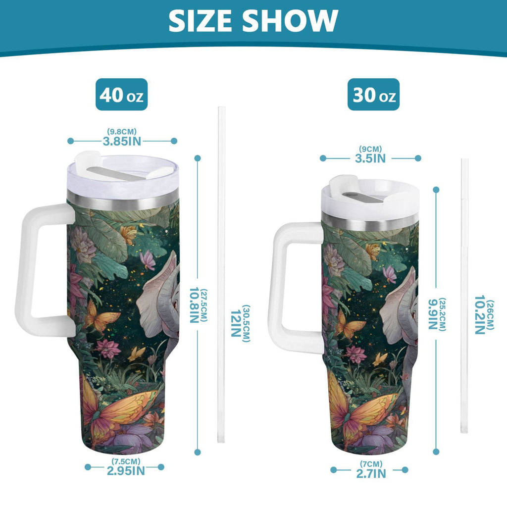 40 oz Insulated Stainless Steel Tumbler Double Wall Stainless Steel Tumbler with 2-Way Drinking Cute Elephant