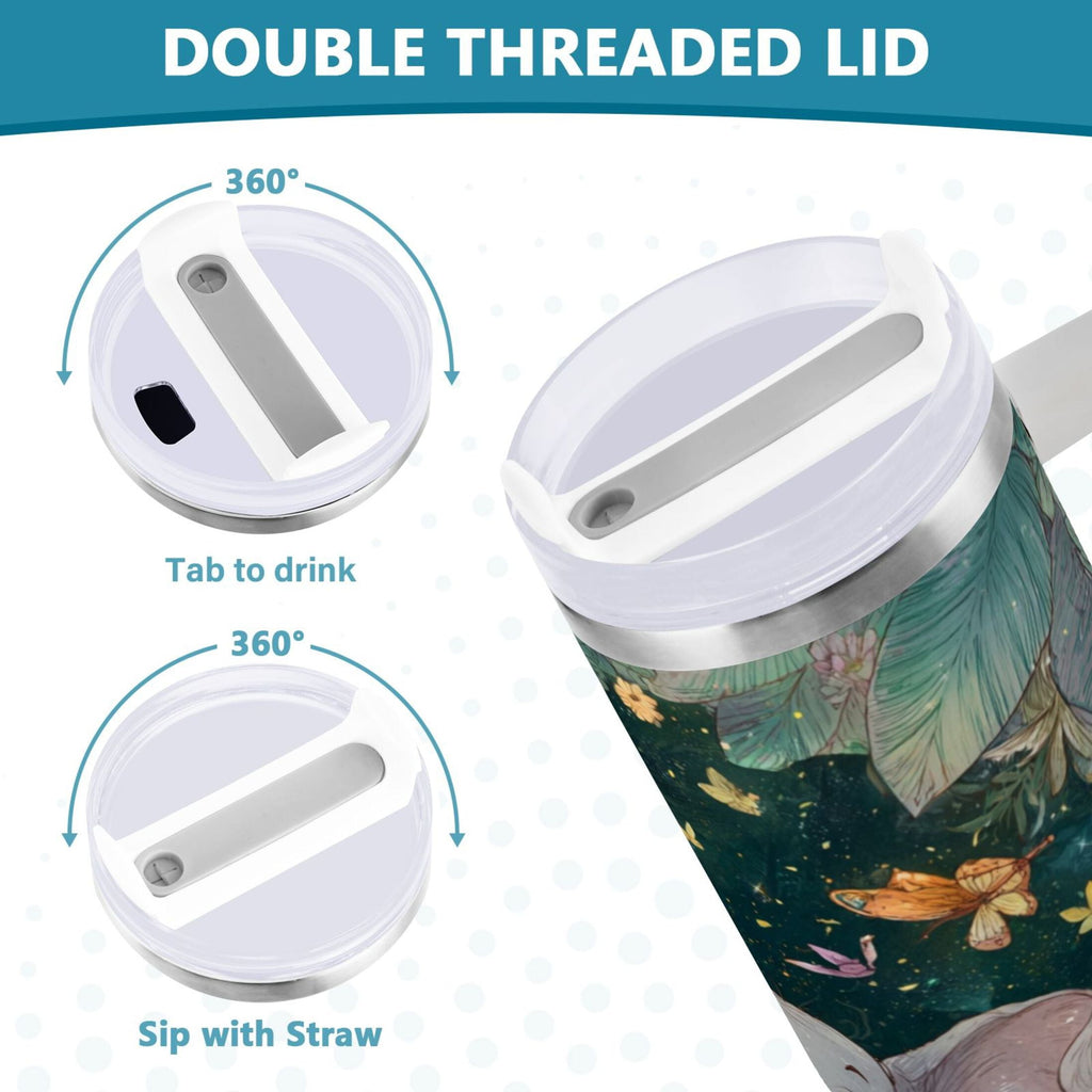 40 oz Insulated Stainless Steel Tumbler Double Wall Stainless Steel Tumbler with 2-Way Drinking Cute Elephant