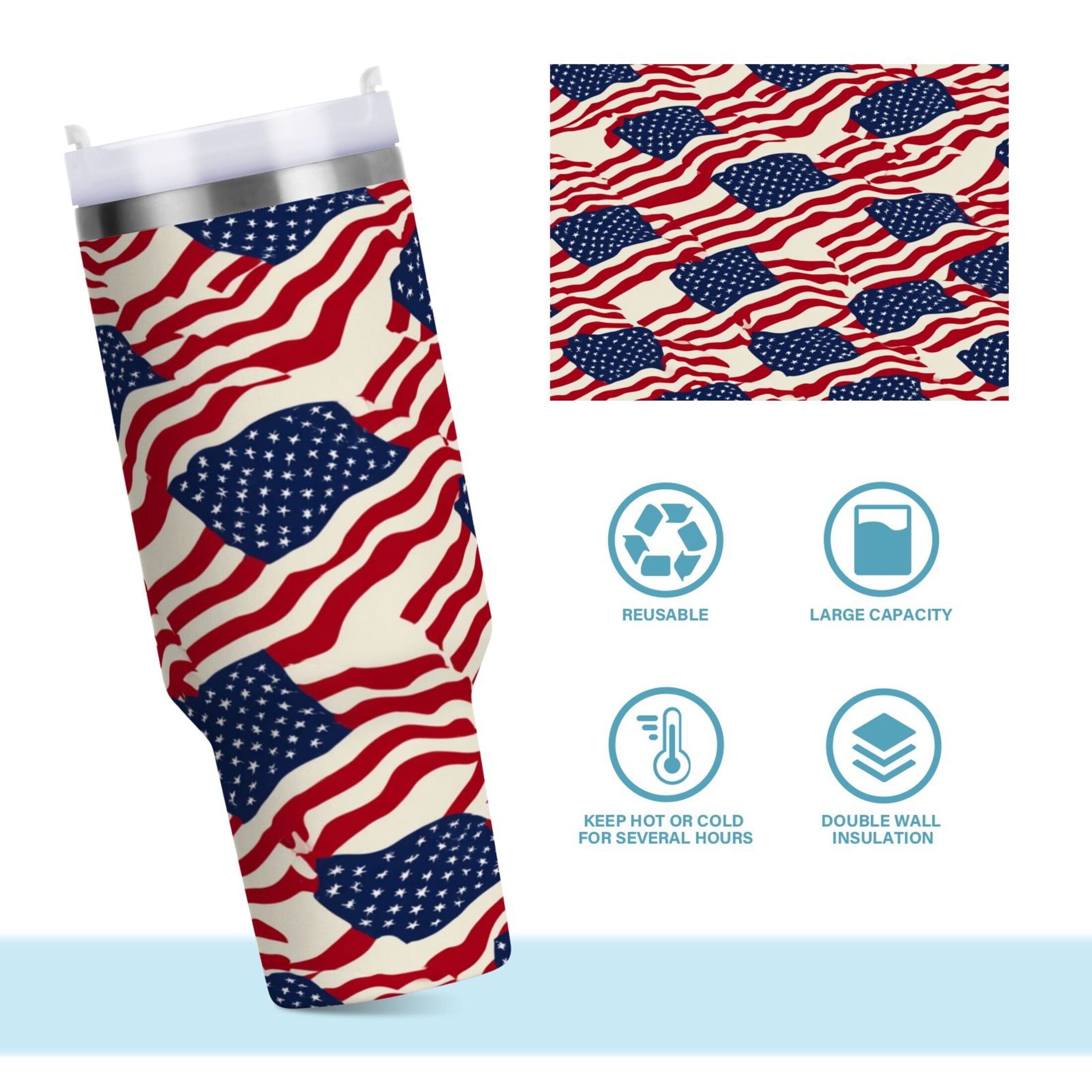40 oz Insulated Stainless Steel Tumbler Double Wall Stainless Steel Tumbler with 2-Way Drinking Flags Abstract Design