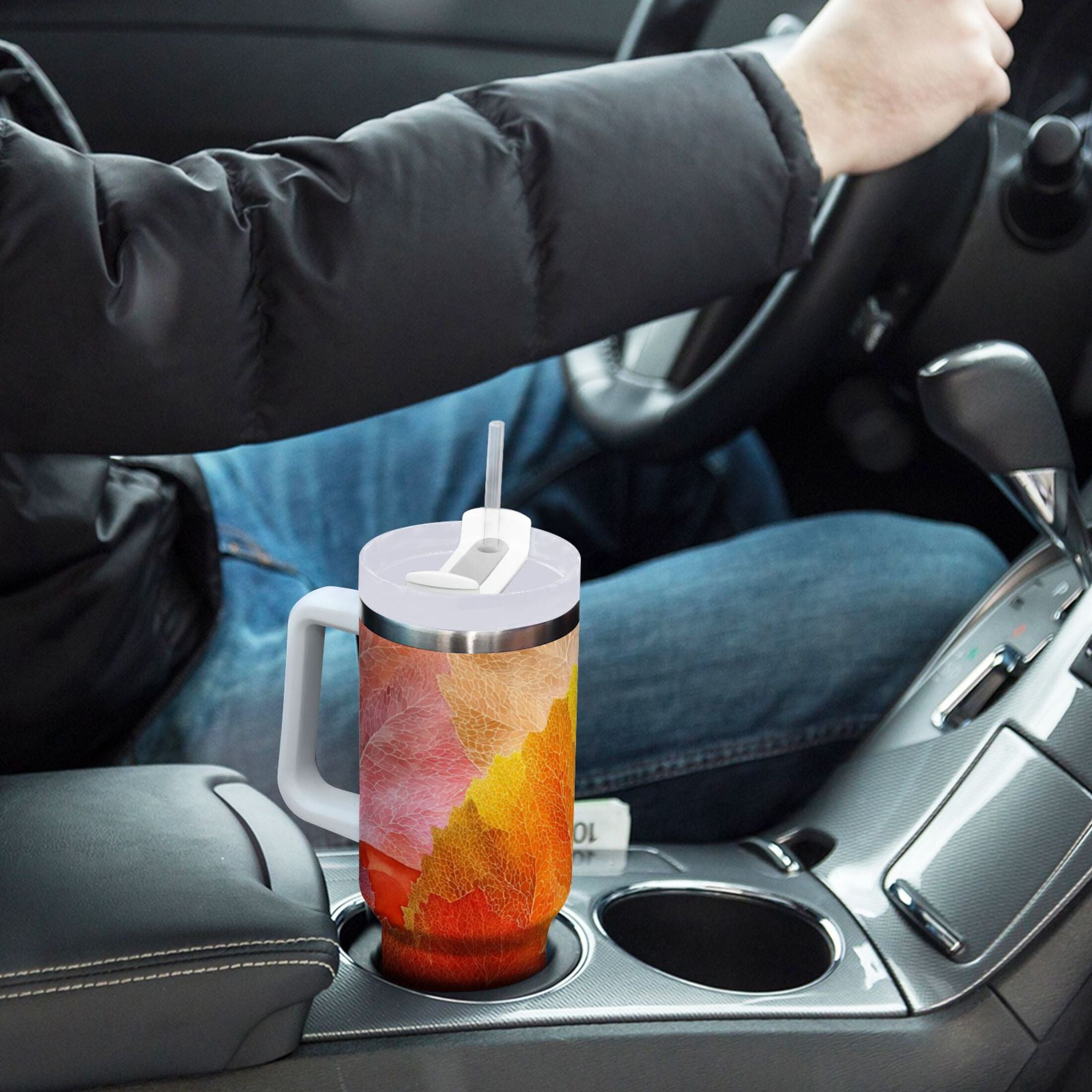 30 oz Insulated Stainless Steel Tumbler Double Wall Stainless Steel Tumbler with 2-Way Drinking Various Shades Autumn Leaves