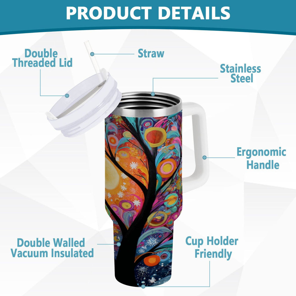 30 oz Insulated Stainless Steel Tumbler Double Wall Stainless Steel Tumbler with 2-Way Drinking Beautiful Abstract Tree Painting