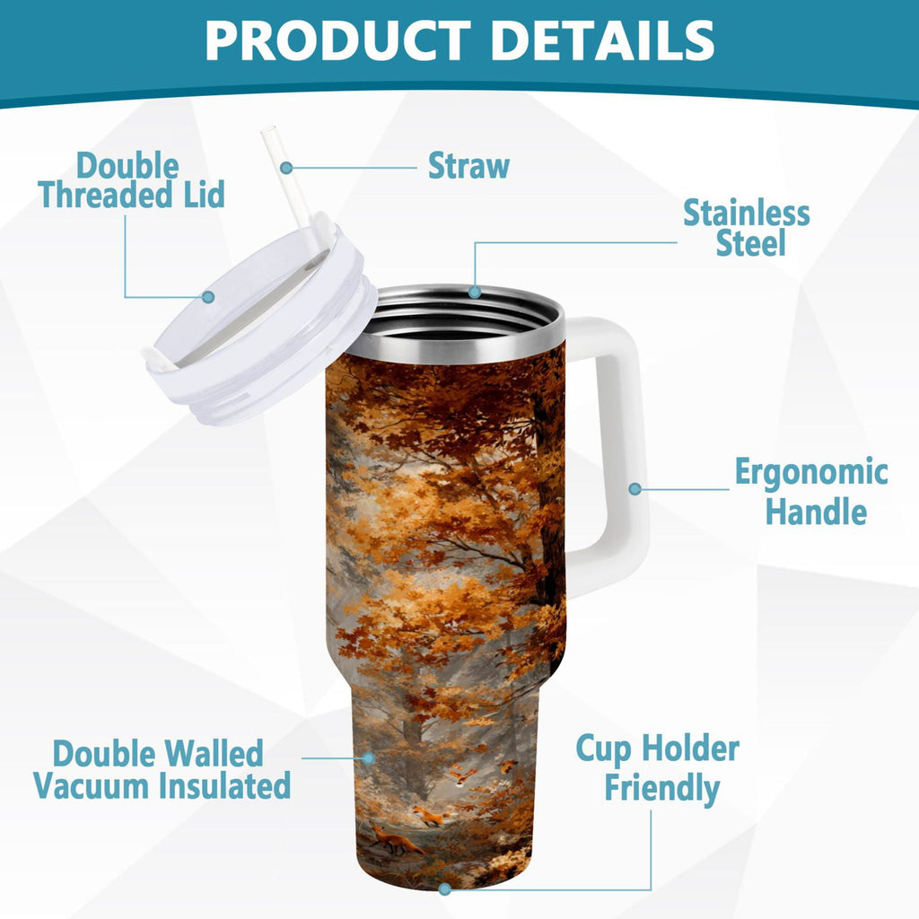 30 oz Insulated Stainless Steel Tumbler Double Wall Stainless Steel Tumbler with 2-Way Drinking Beautiful Autumn Forest