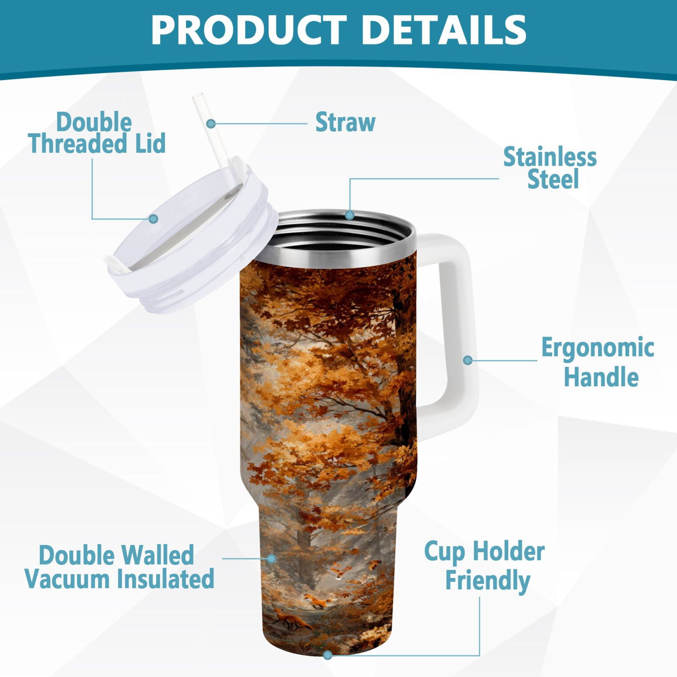30 oz Insulated Stainless Steel Tumbler Double Wall Stainless Steel Tumbler with 2-Way Drinking Beautiful Autumn Forest