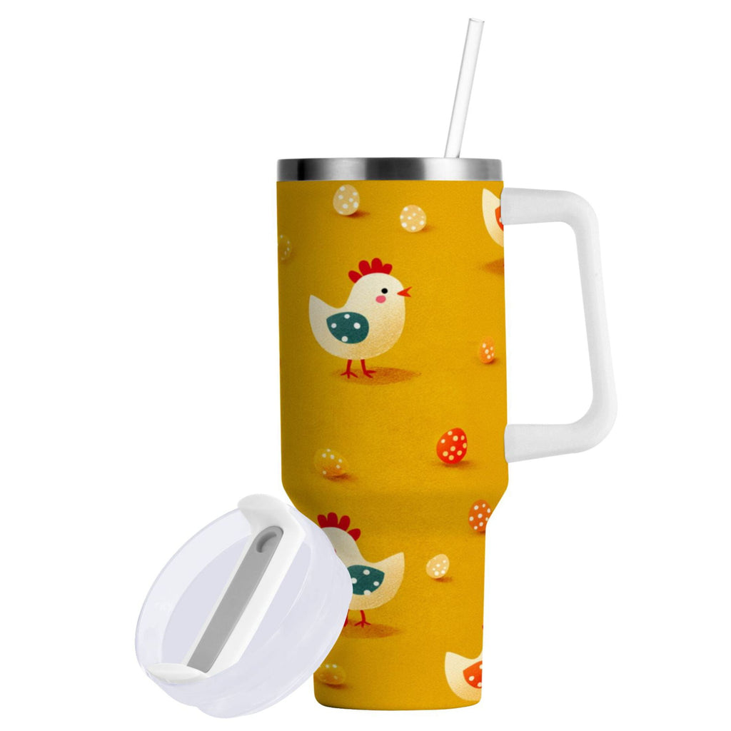 30 oz Insulated Stainless Steel Tumbler Double Wall Stainless Steel Tumbler with 2-Way Drinking Cartoon Chickens Pattern