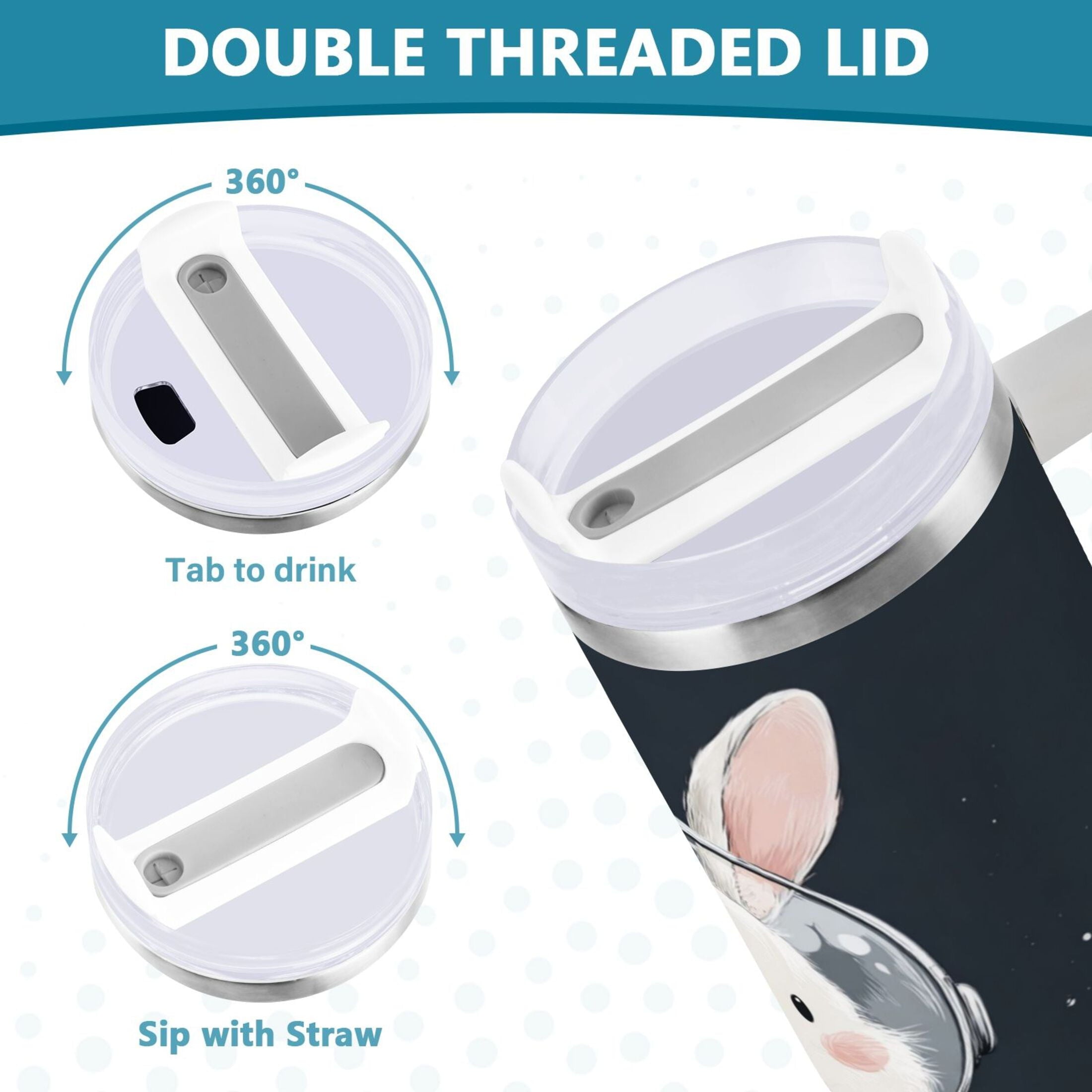 40 oz Insulated Stainless Steel Tumbler Double Wall Stainless Steel Tumbler with 2-Way Drinking Rabbit in A Space