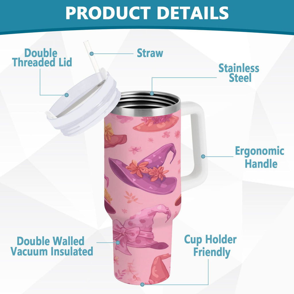 30 oz Insulated Stainless Steel Tumbler Double Wall Stainless Steel Tumbler with 2-Way Drinking Colorful Hat Pattern