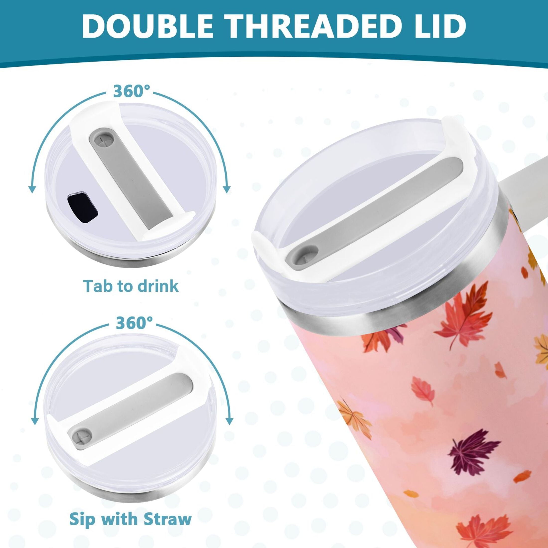 30 oz Insulated Stainless Steel Tumbler Double Wall Stainless Steel Tumbler with 2-Way Drinking Autumn Leaves Falling